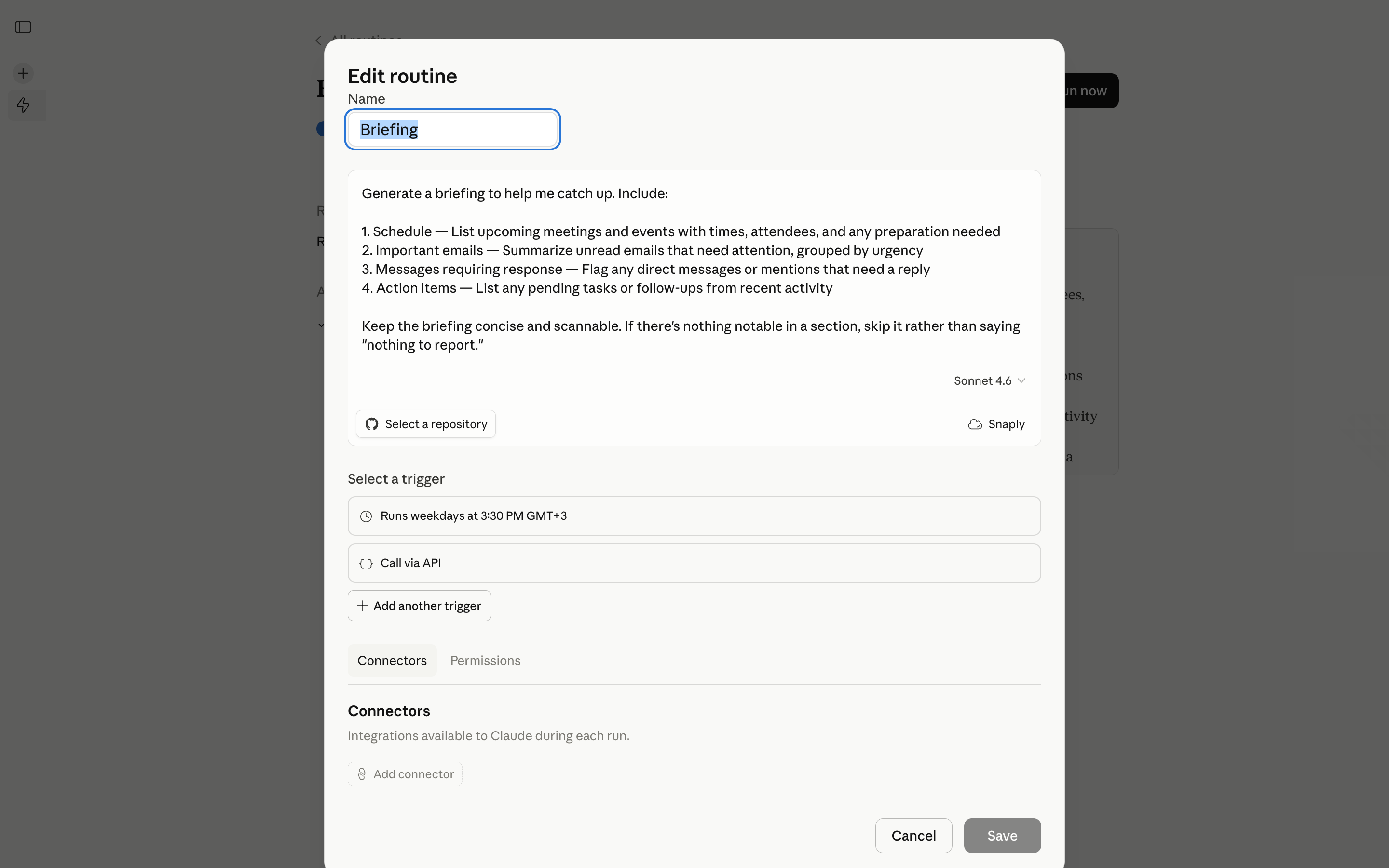 Claude Code — edit-routine-form screenshot