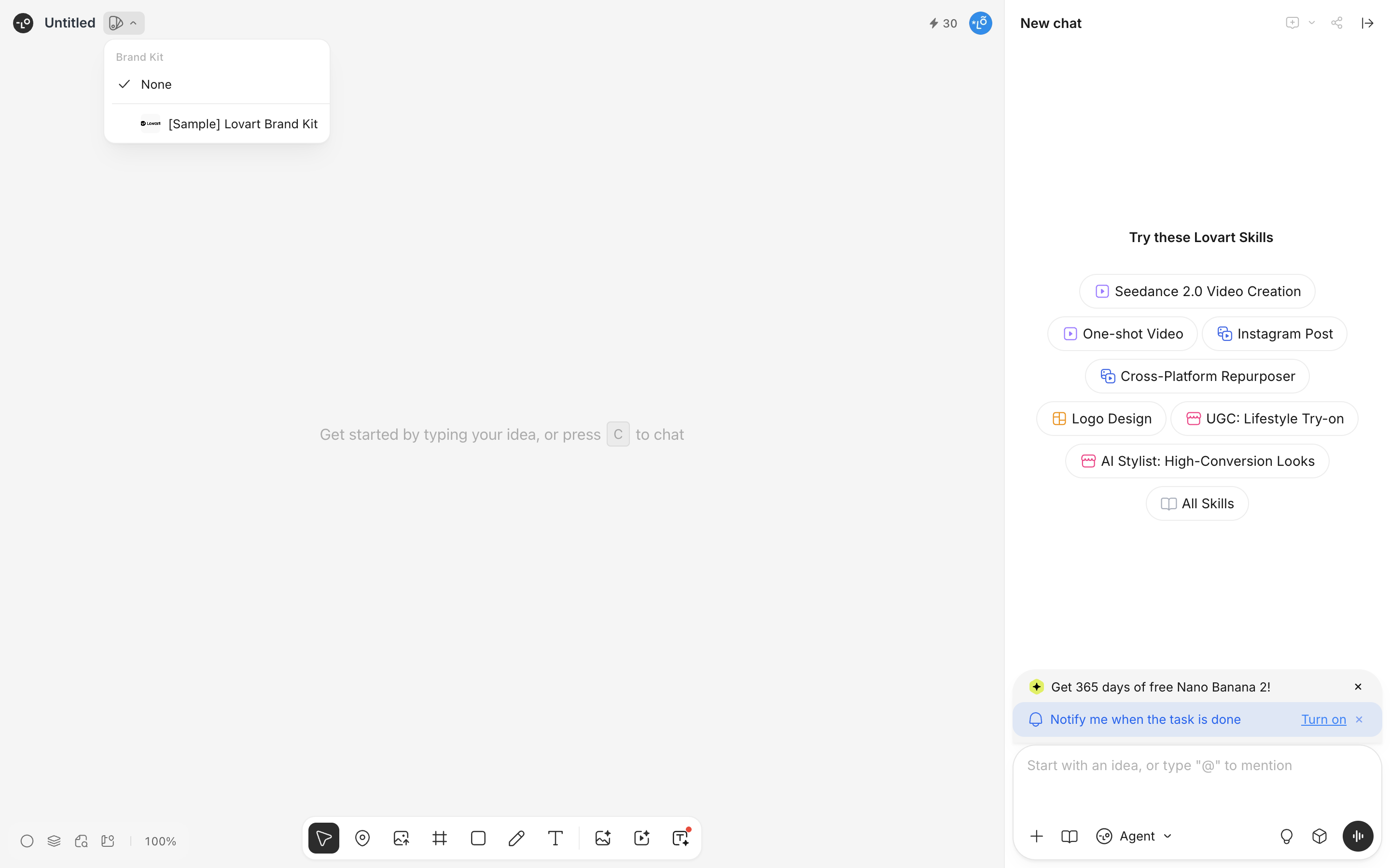 Lovart — brand-kit-menu screenshot