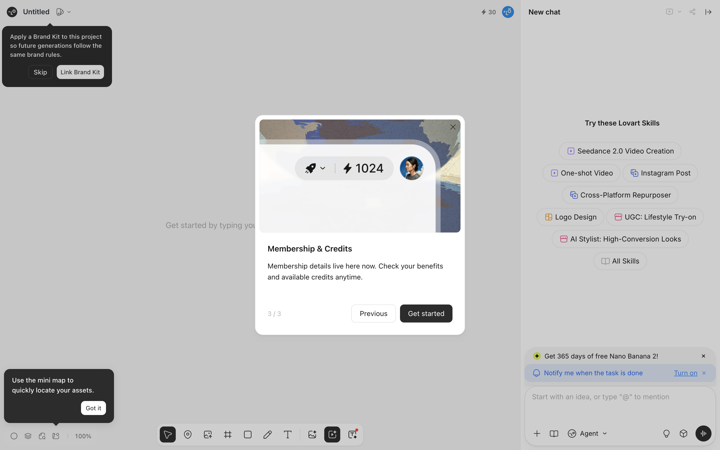 Lovart — credits-tour screenshot