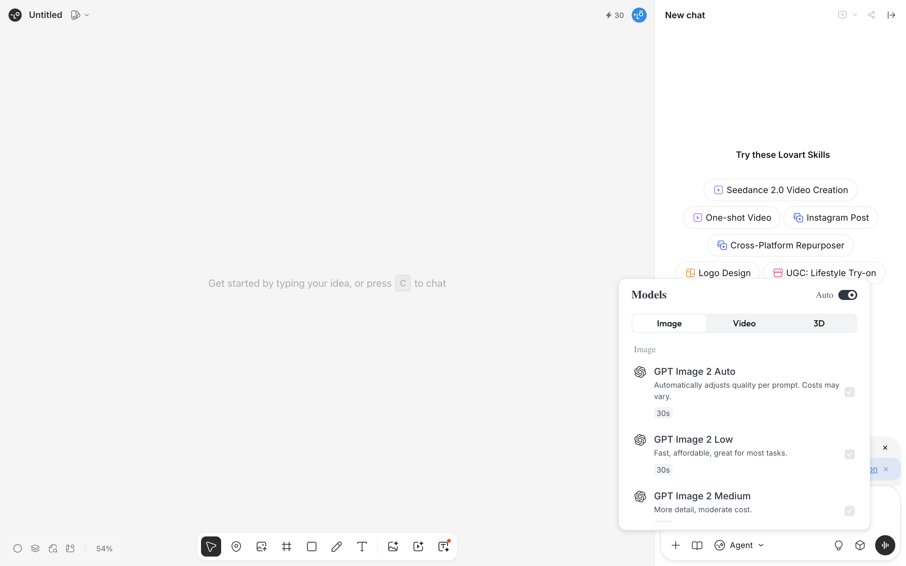 Lovart — model-selector screenshot