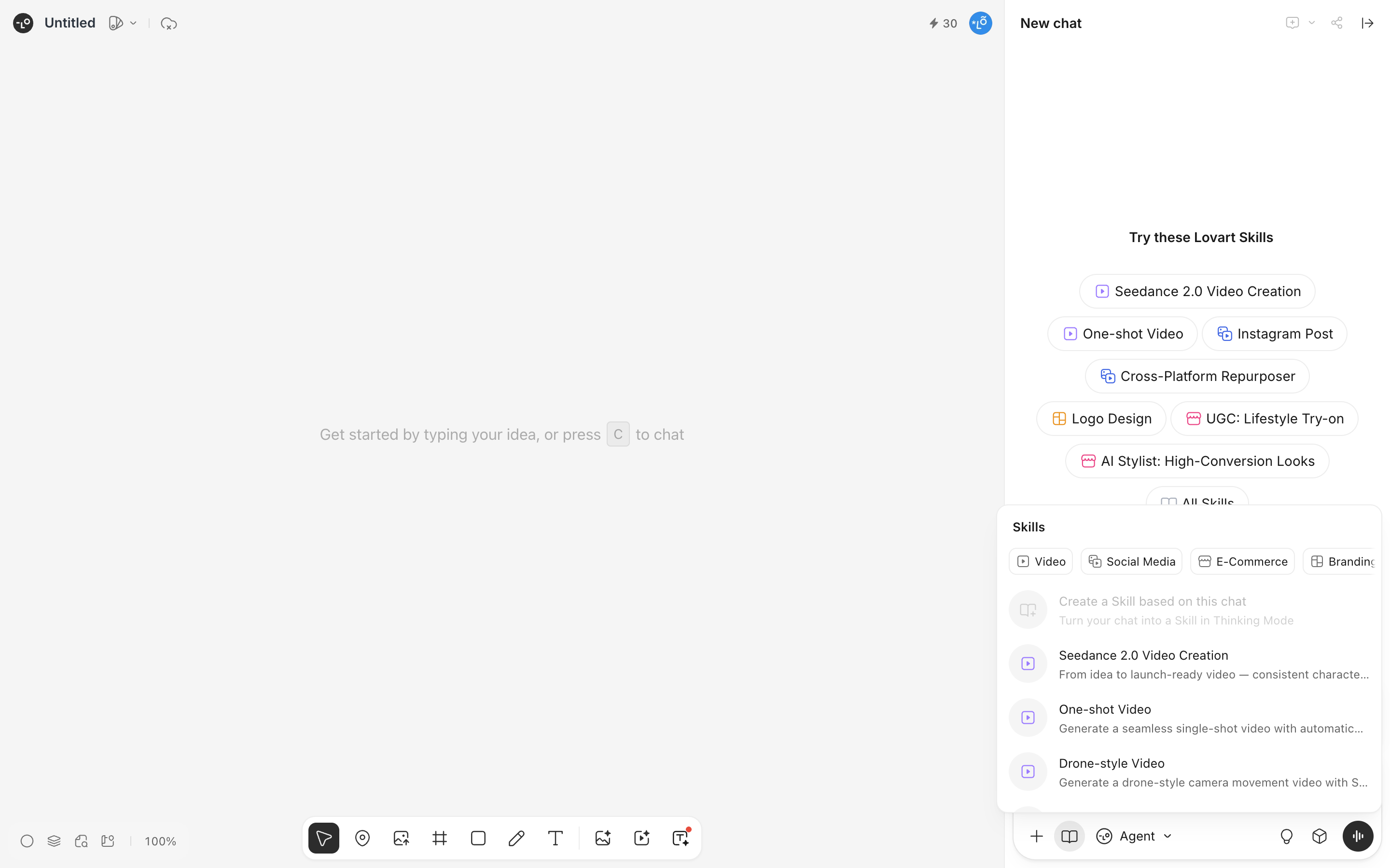 Lovart — skills-drawer screenshot