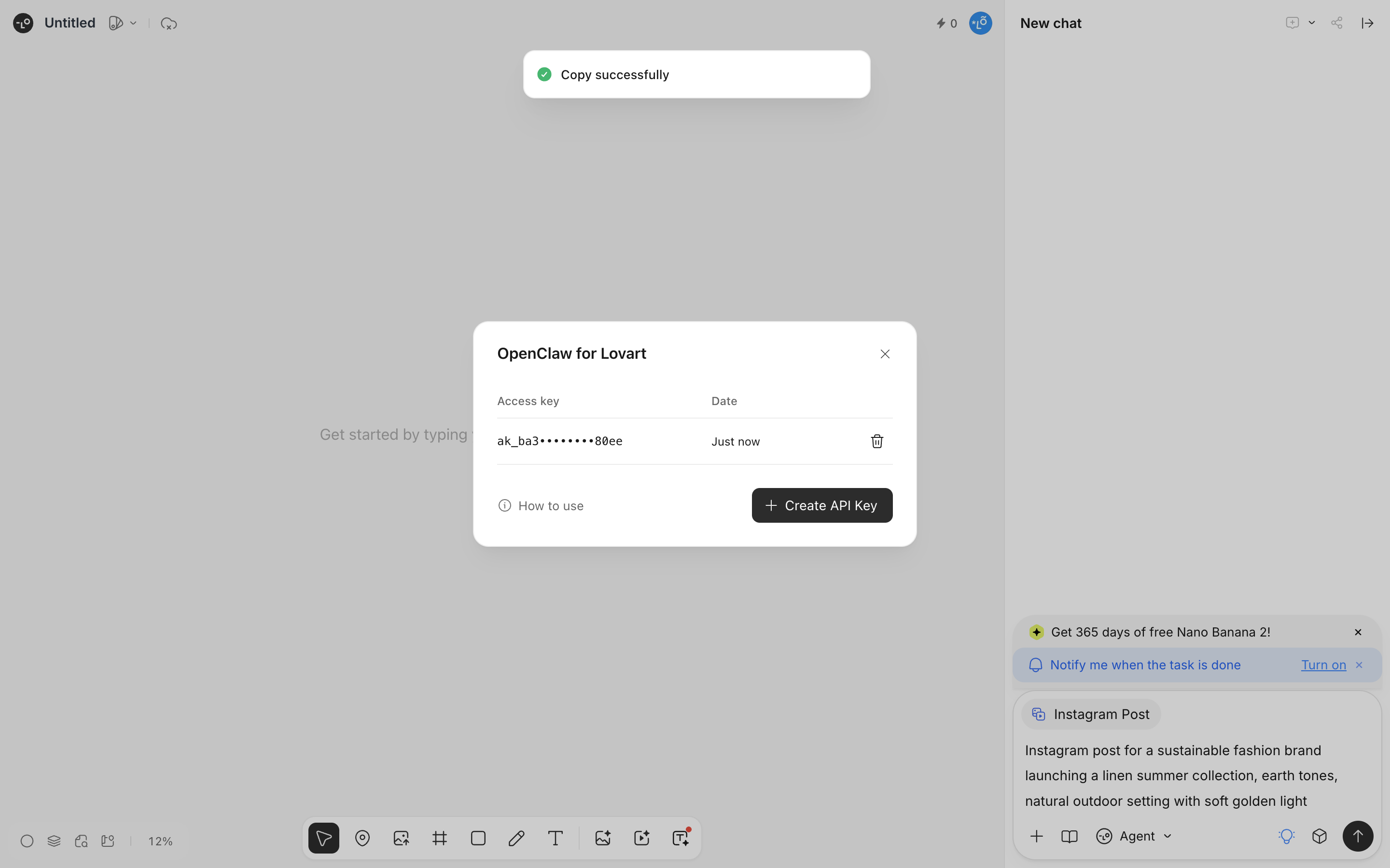 Lovart — openclaw-key-list screenshot