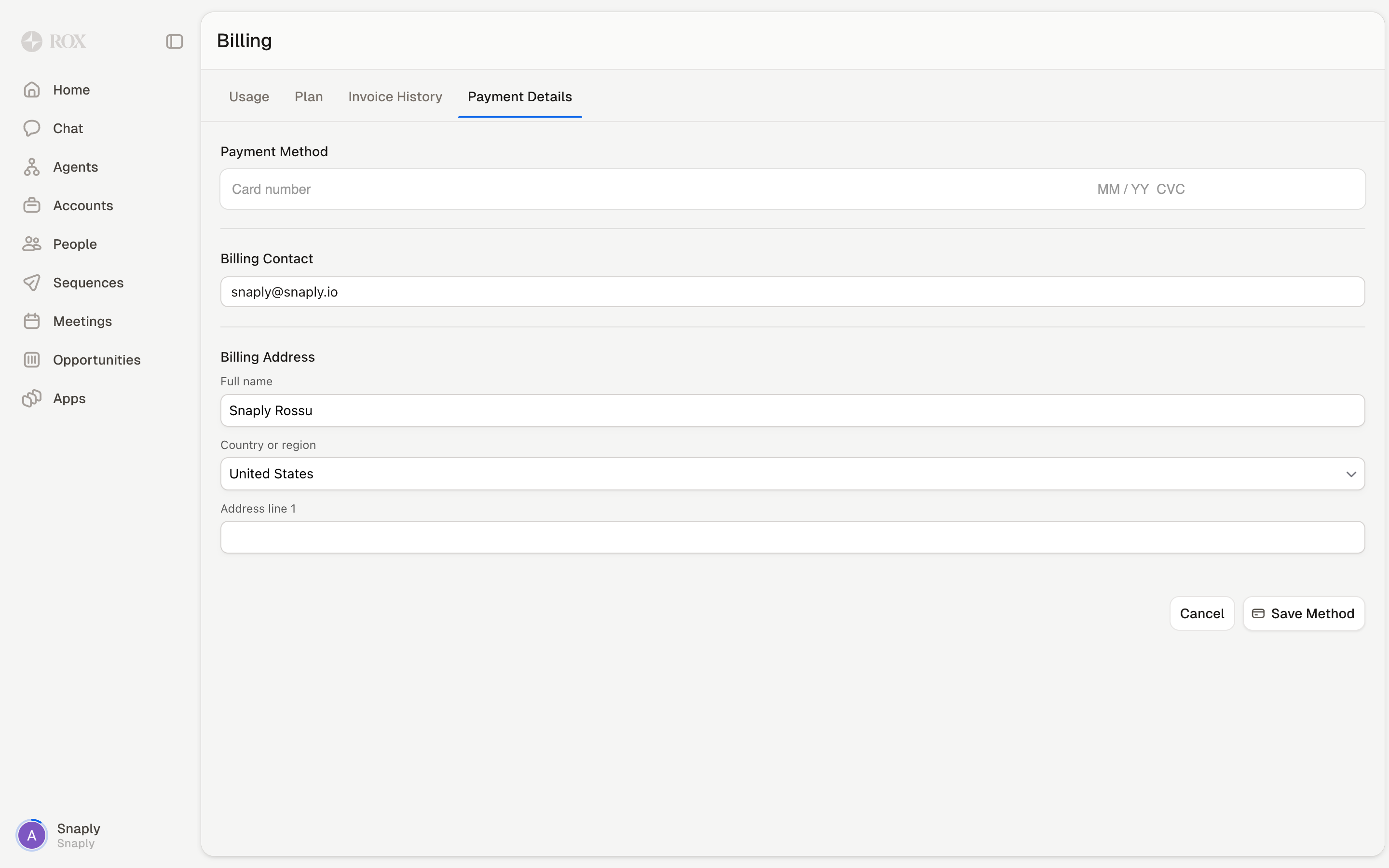 Rox — billing-settings screenshot