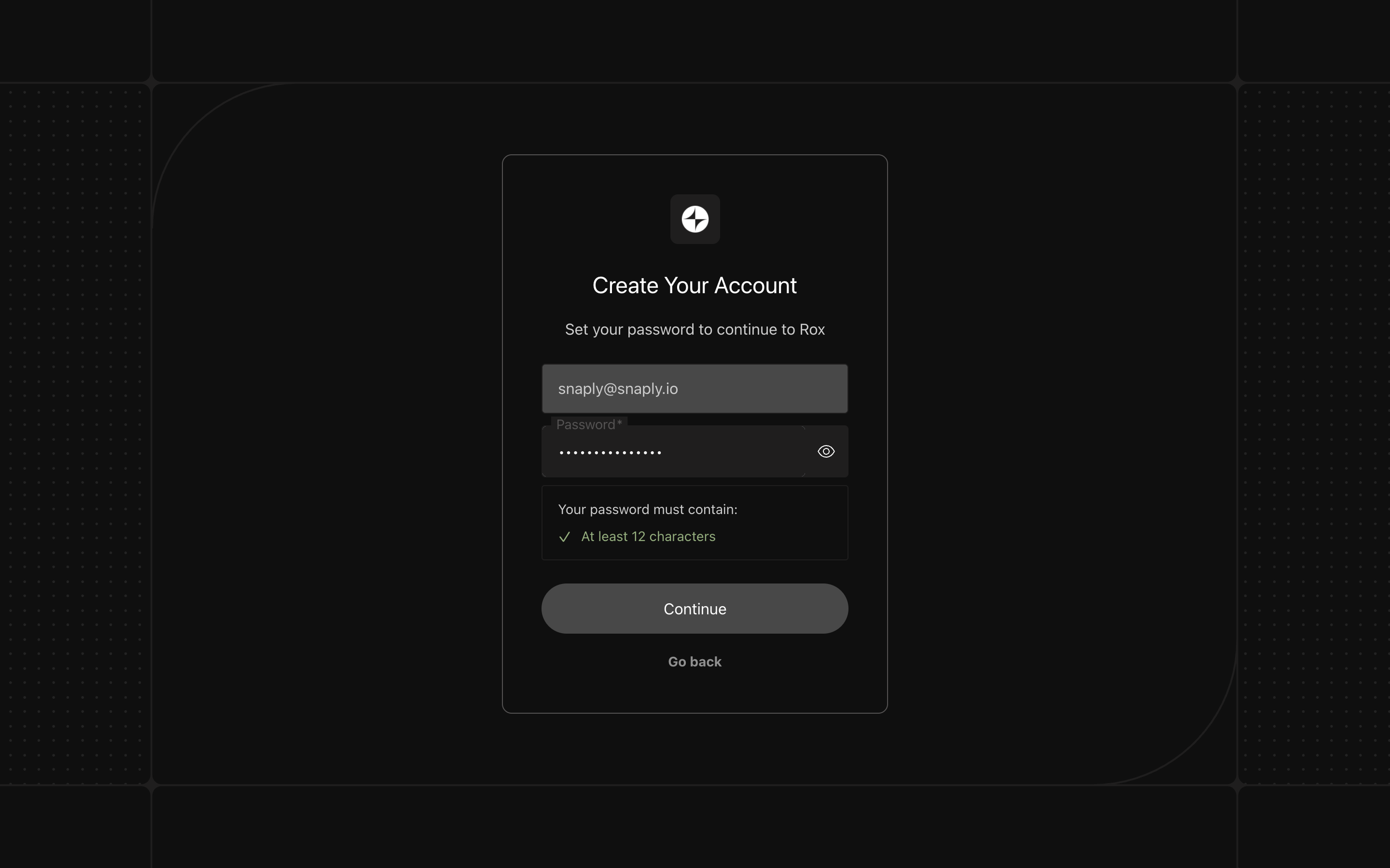 Rox — signup-details screenshot