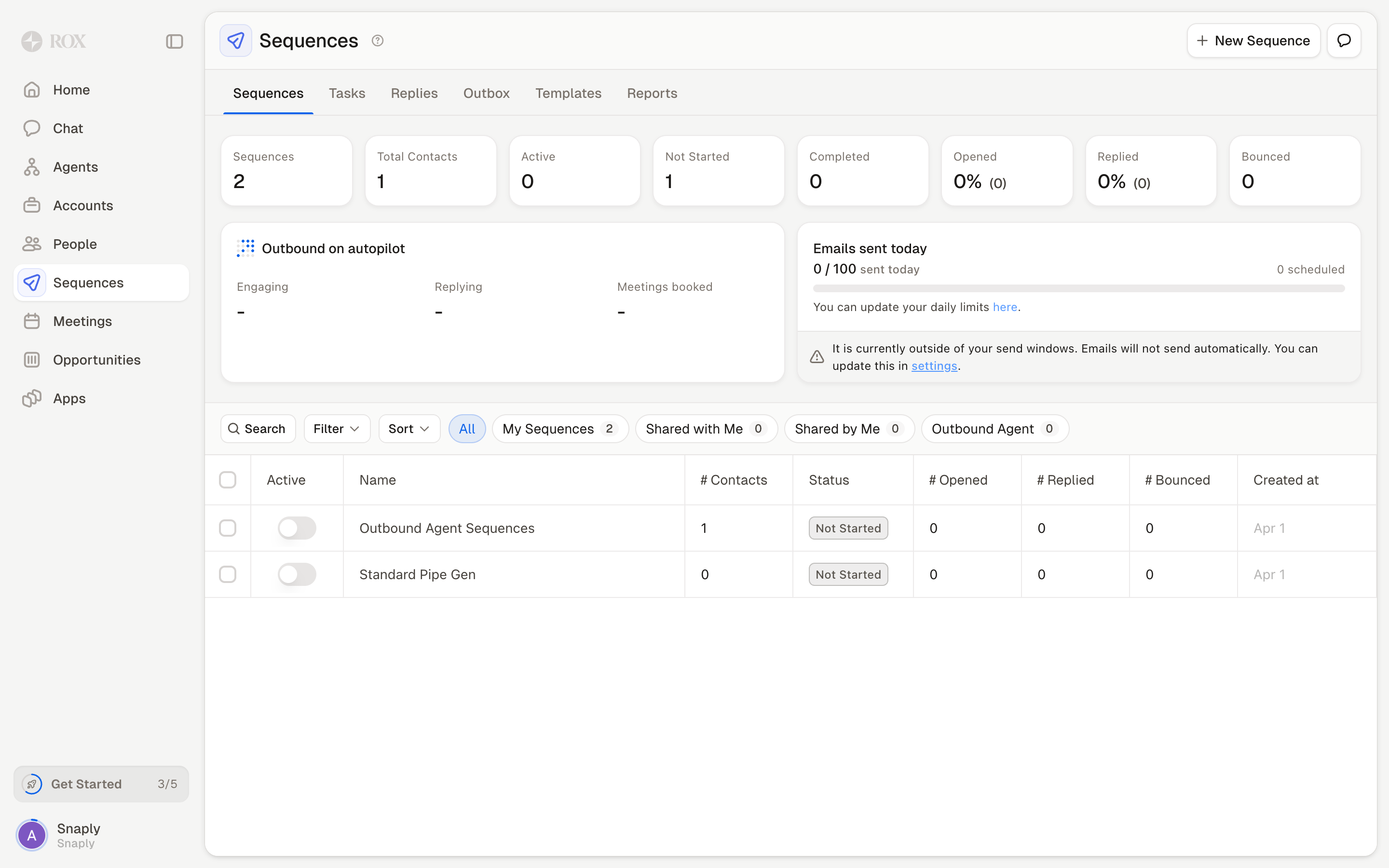 Rox — sequences-dashboard screenshot
