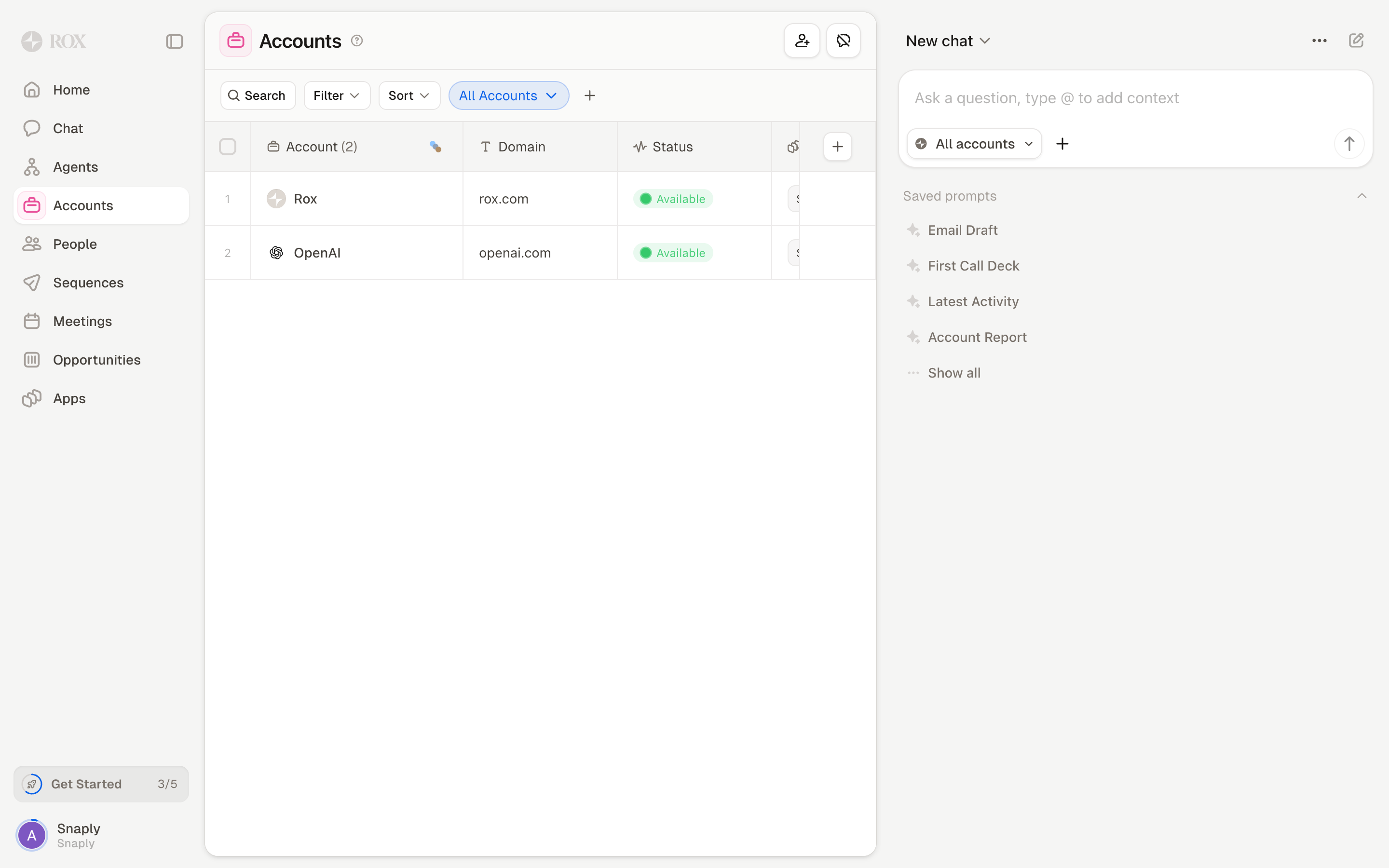Rox — accounts-table screenshot