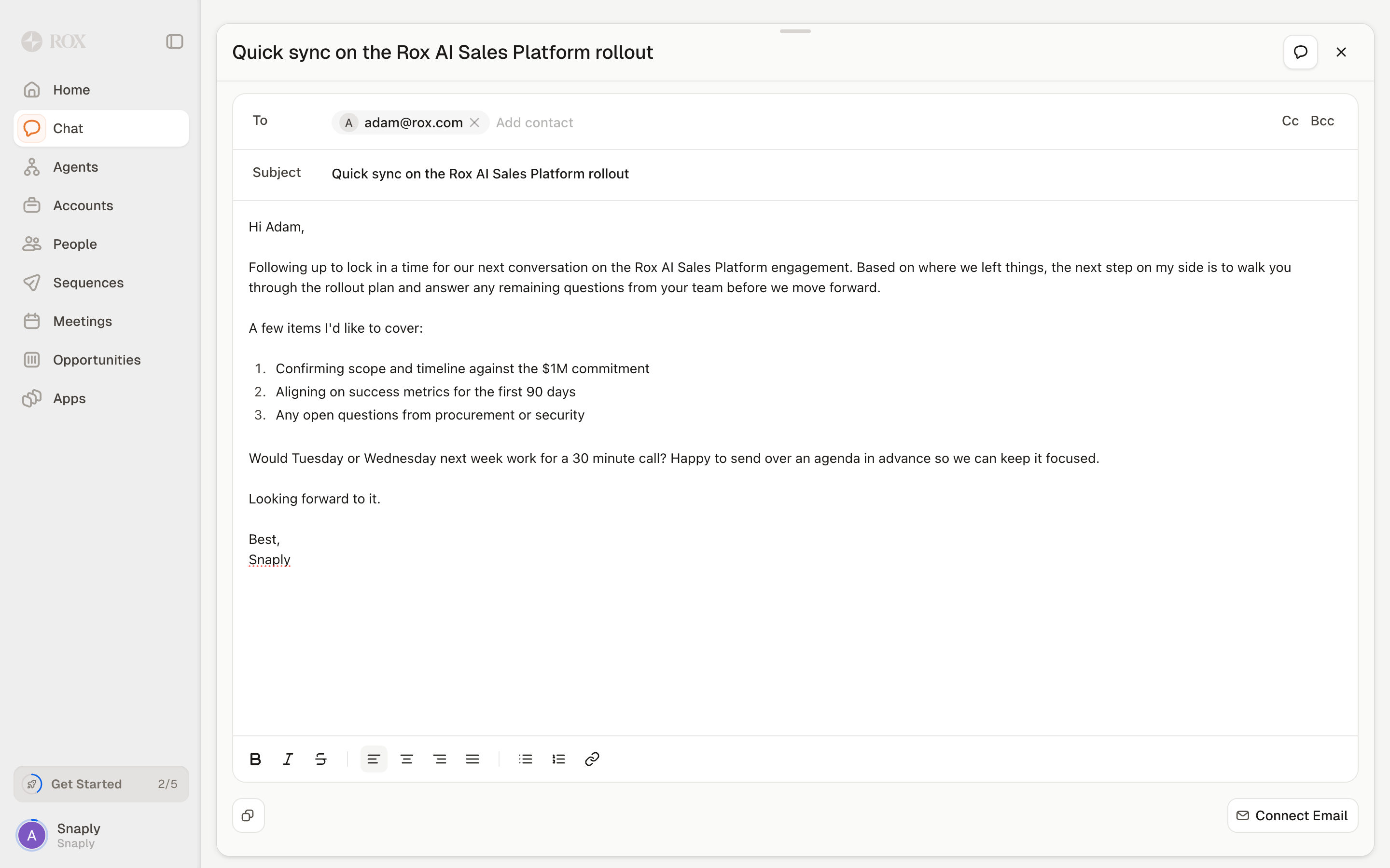 Rox — outbound-drawer screenshot
