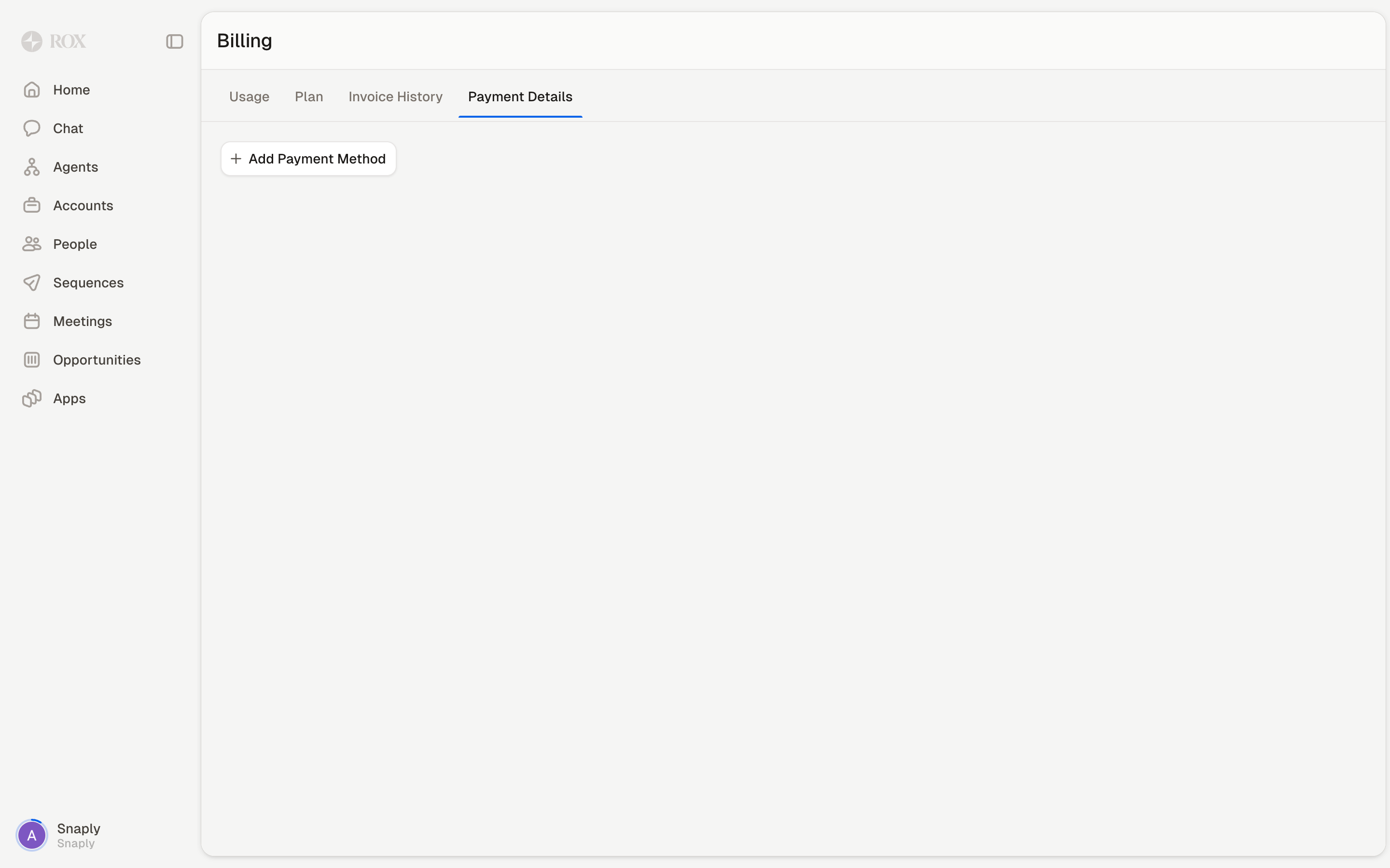 Rox — payment-methods-empty screenshot
