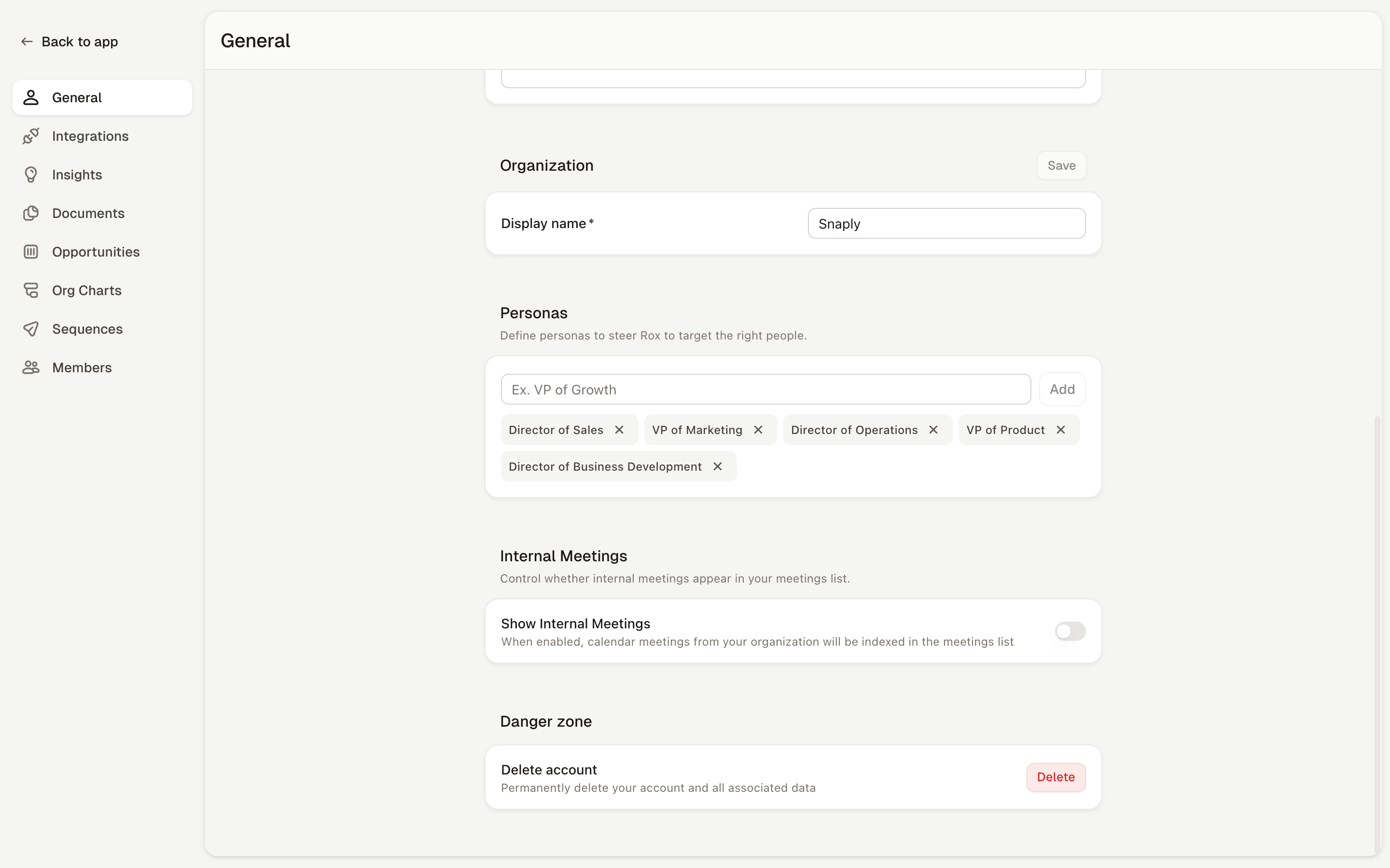 Rox — workspace-settings screenshot