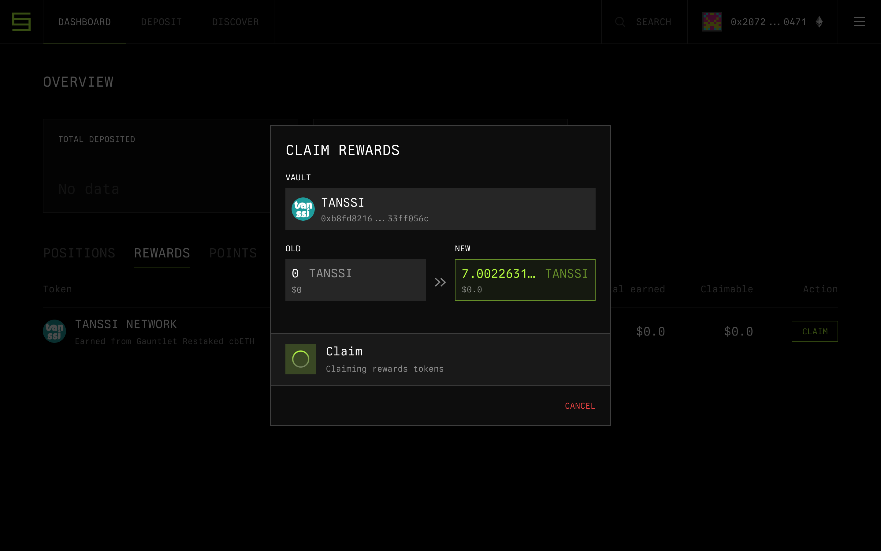 Symbiotic — claim-rewards screenshot
