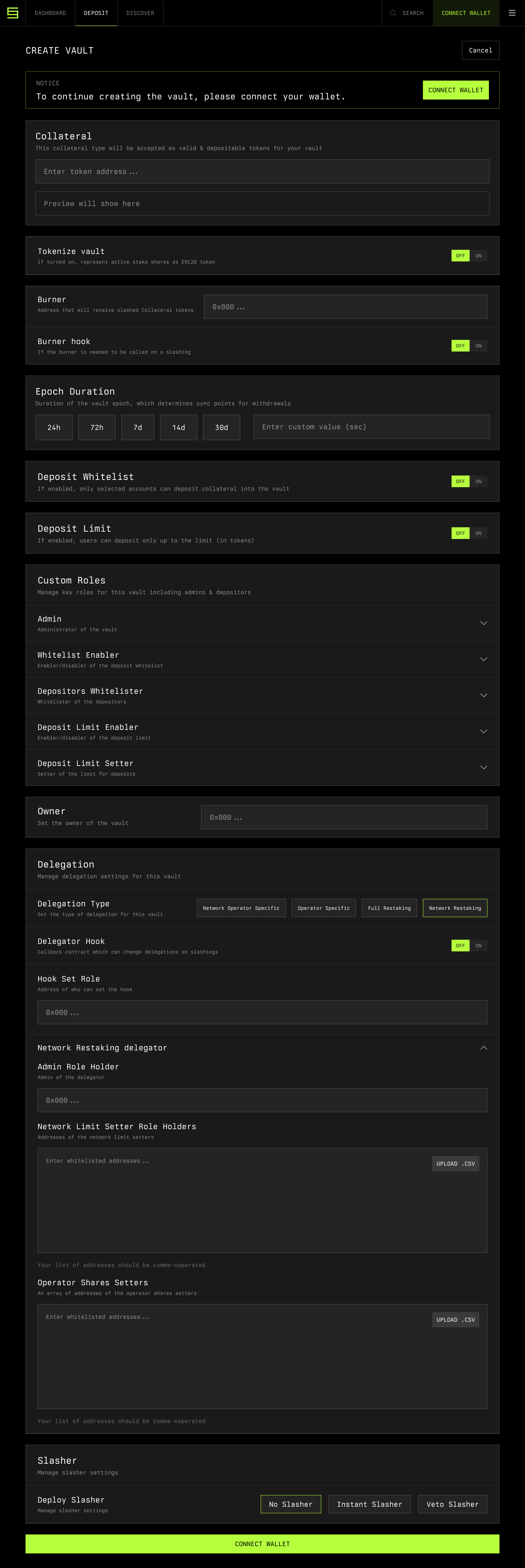 Symbiotic — create-vault-form screenshot