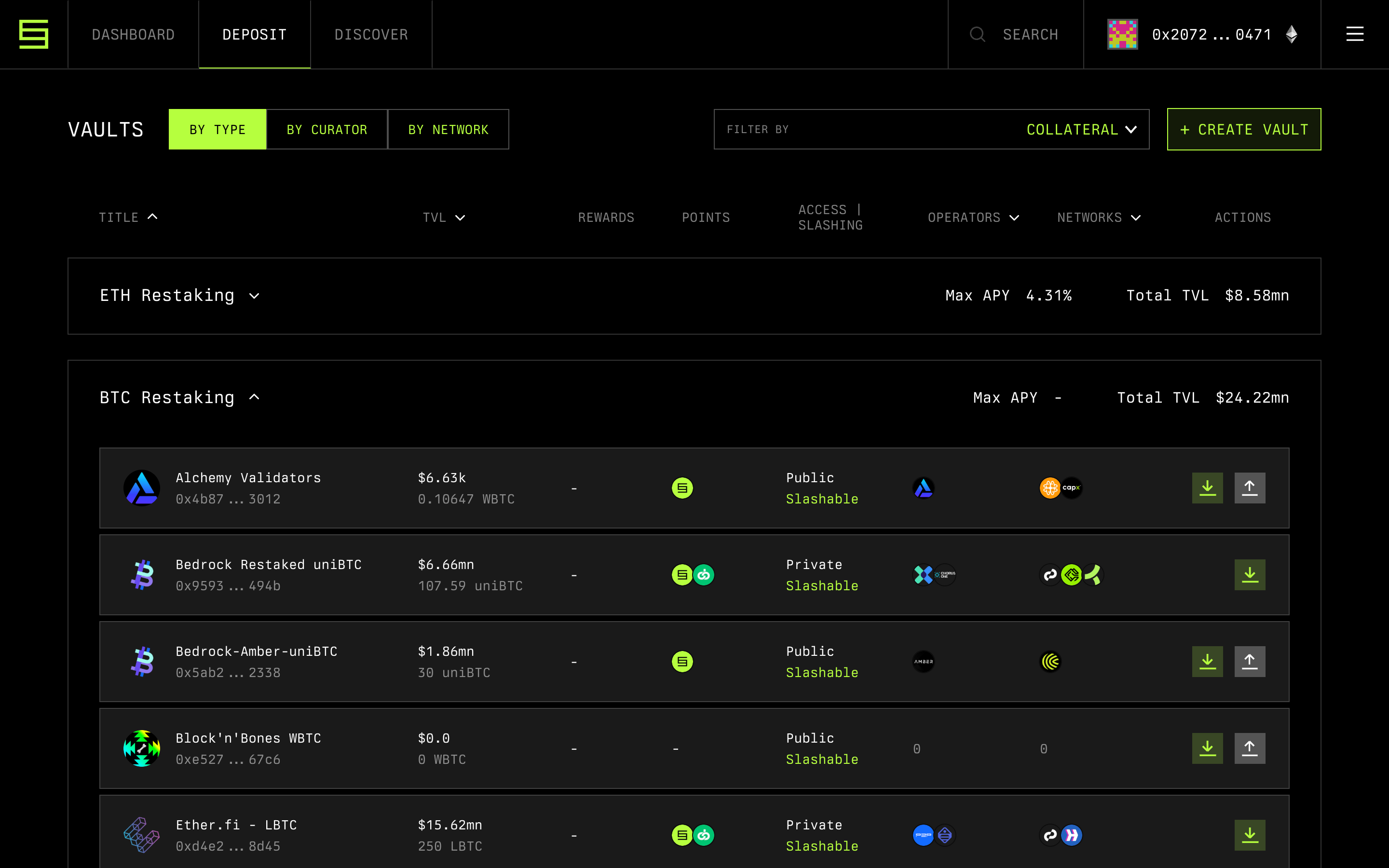 Symbiotic — deposit-vaults-list screenshot