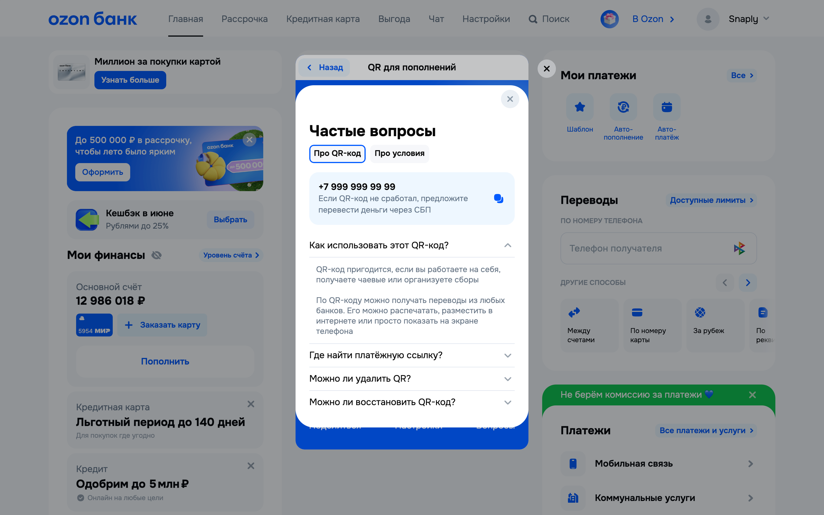 Ozon банк — account-details screenshot