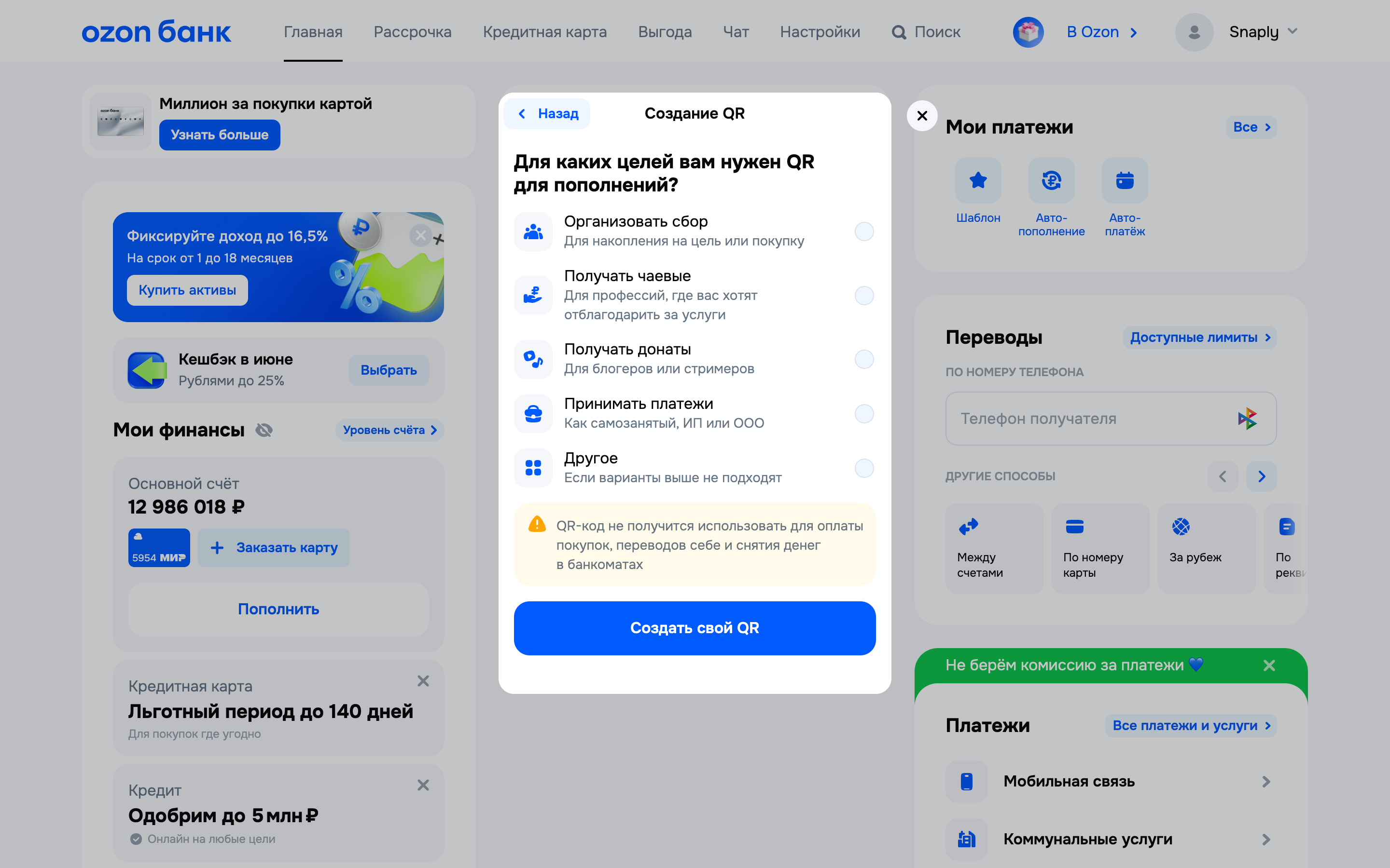 Ozon банк — limits-info screenshot