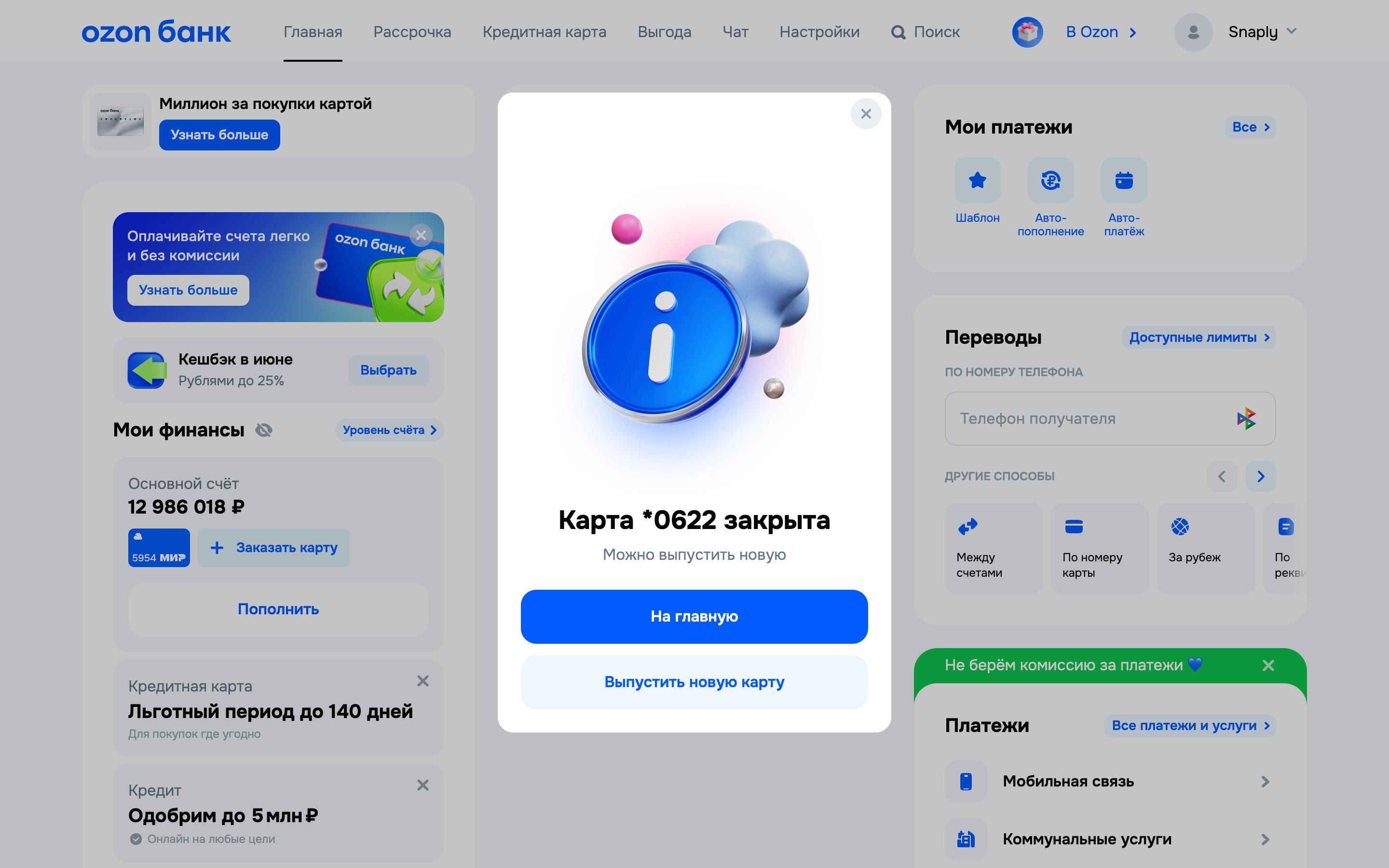 Ozon банк — info-status screenshot