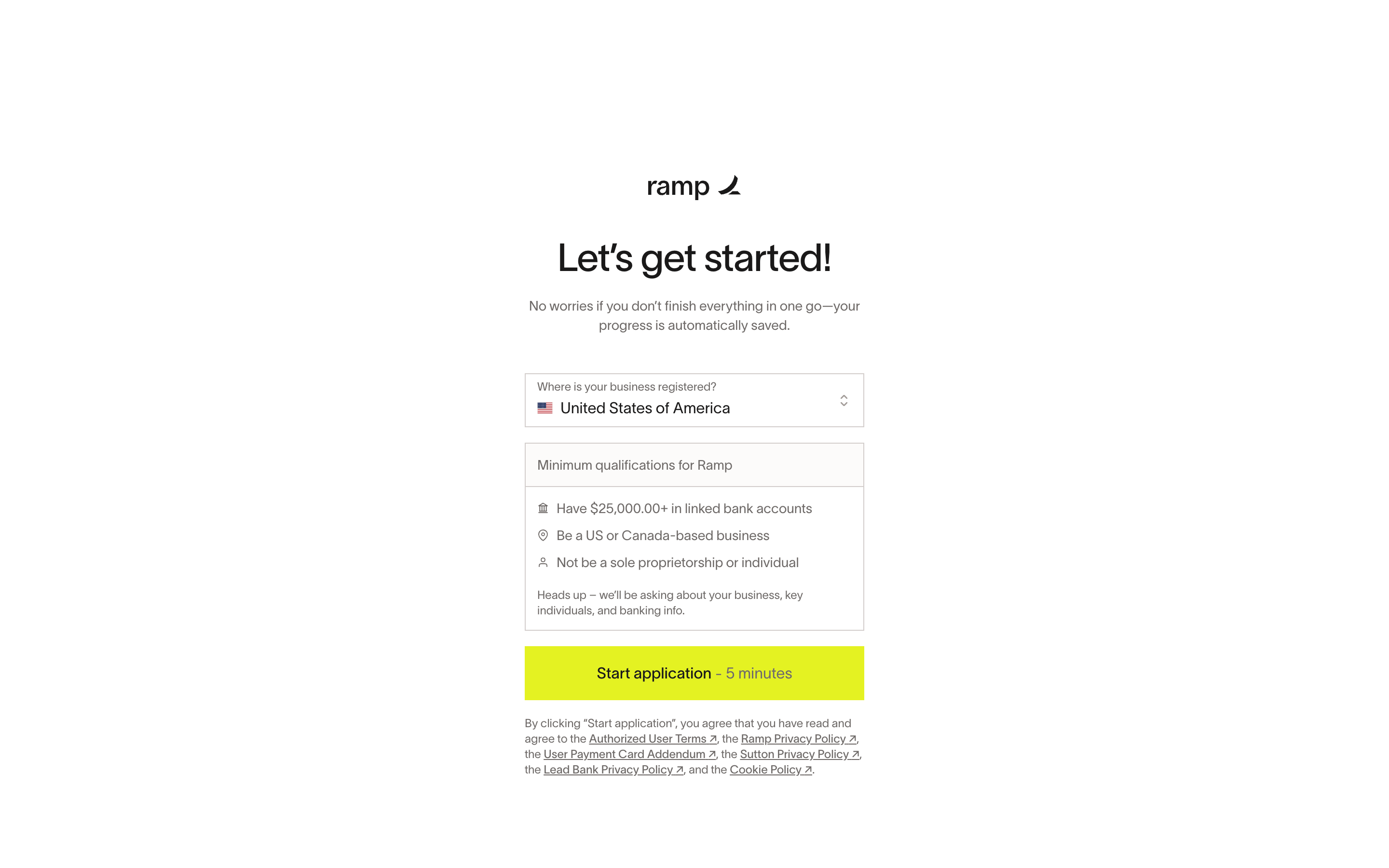 Ramp — start-application screenshot