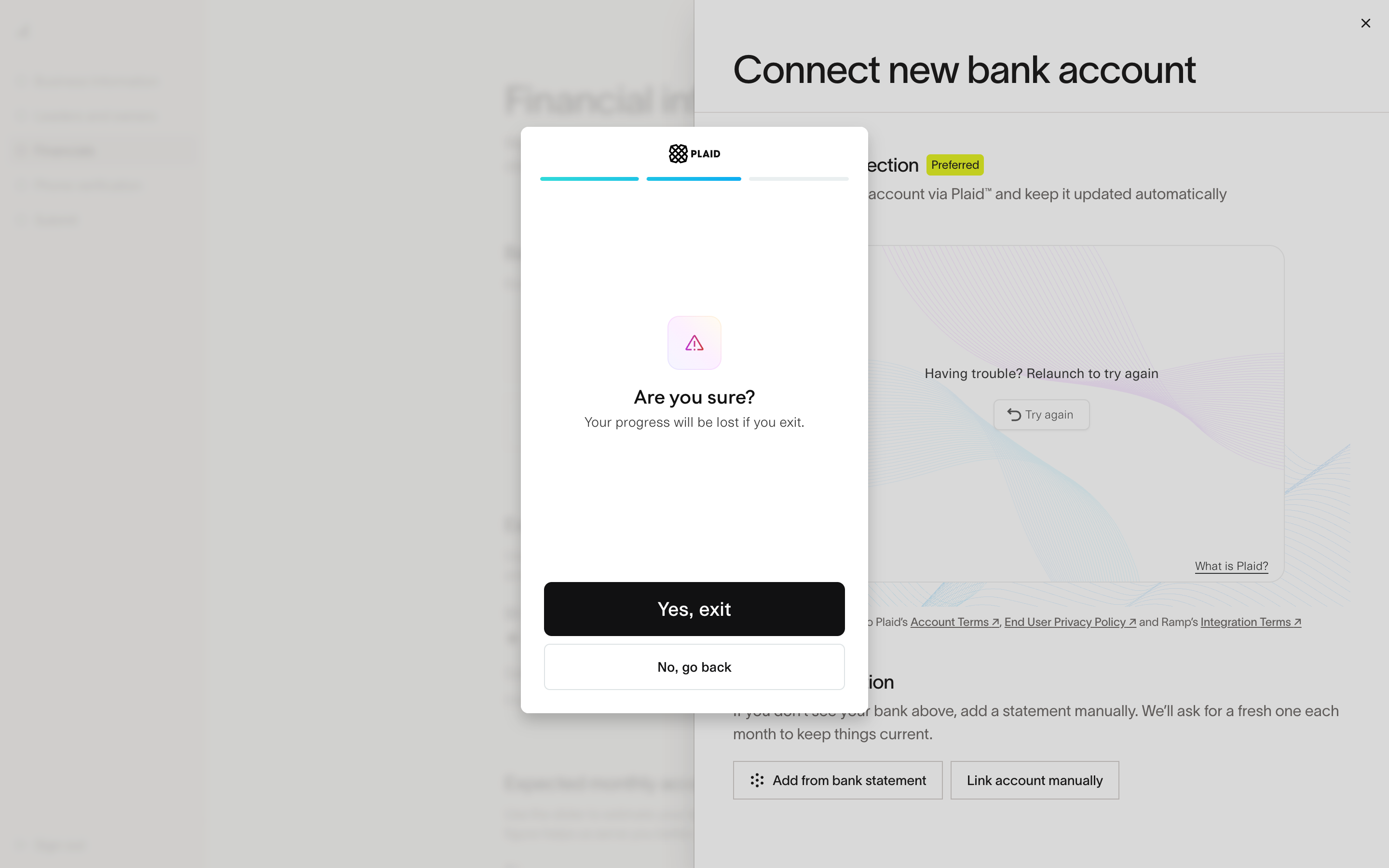 Ramp — plaid-exit-confirm screenshot