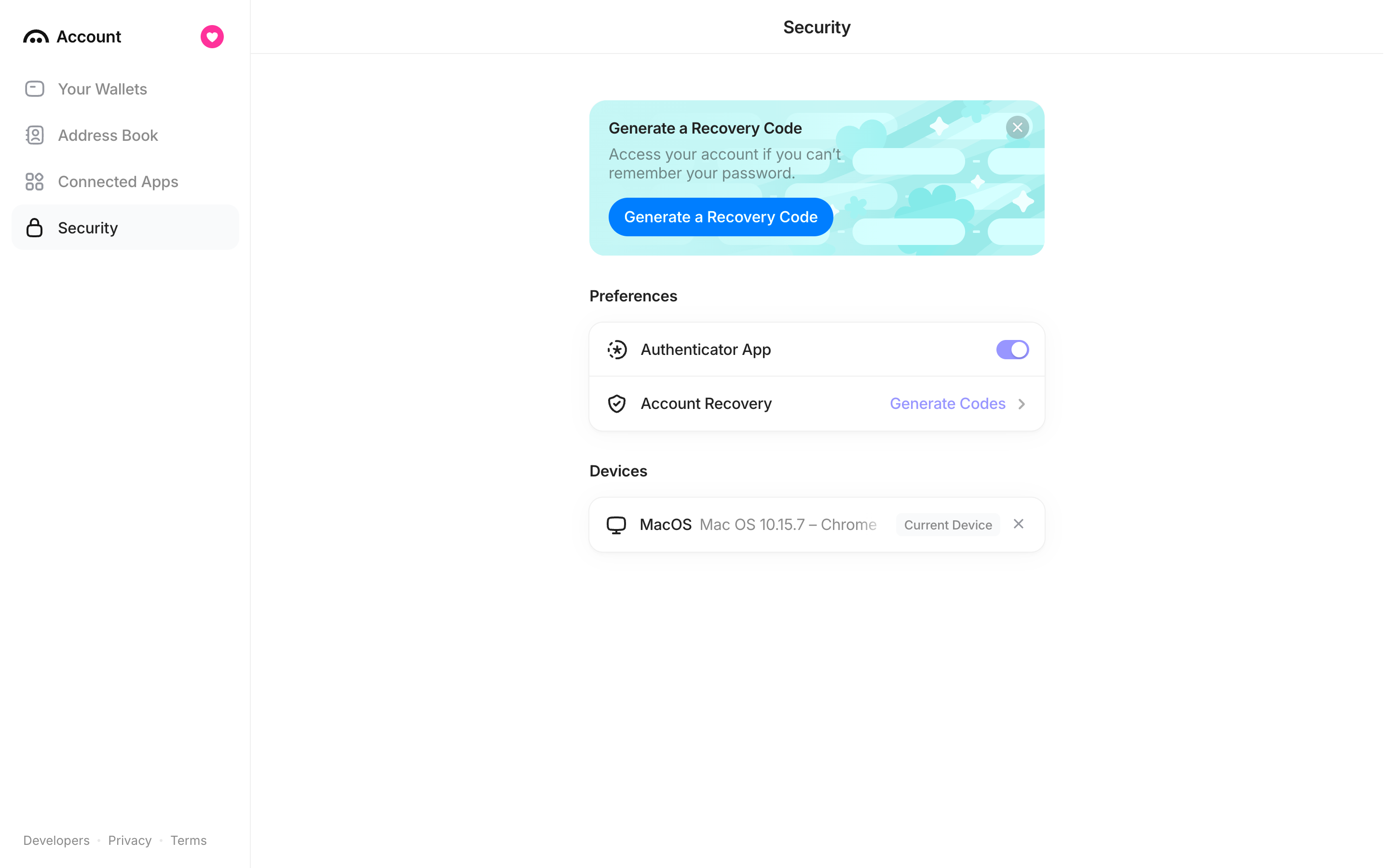 Family — security-preferences screenshot