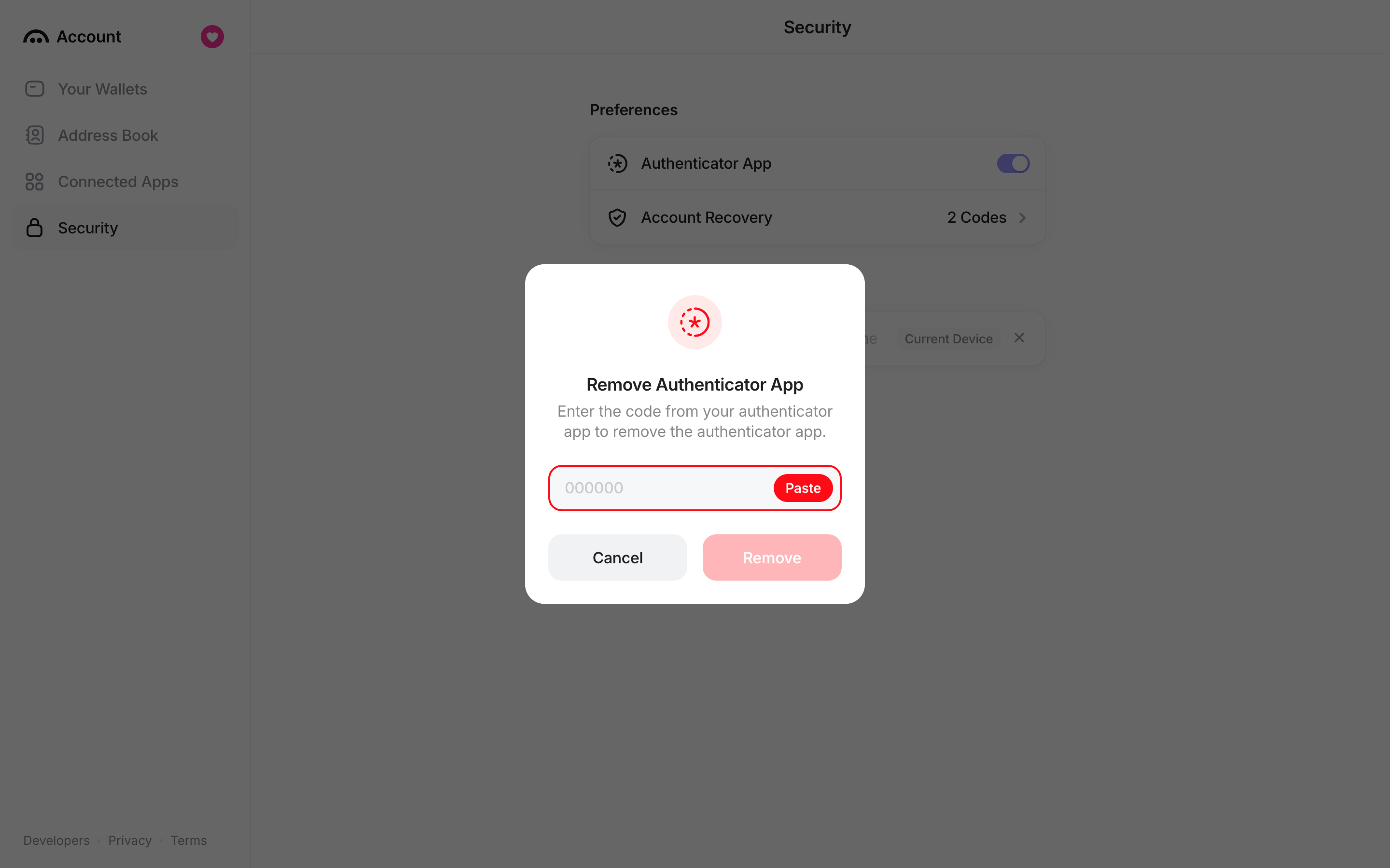 Family — remove-authenticator-dialog screenshot