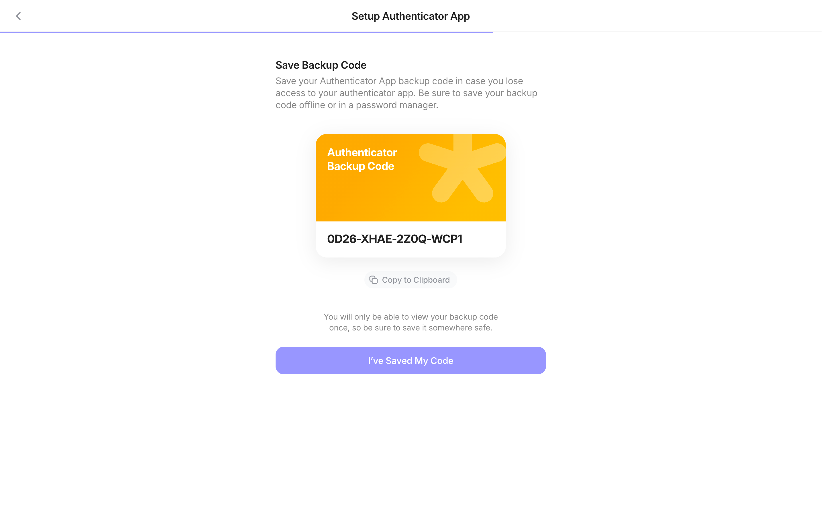 Family — authenticator-backup-code screenshot