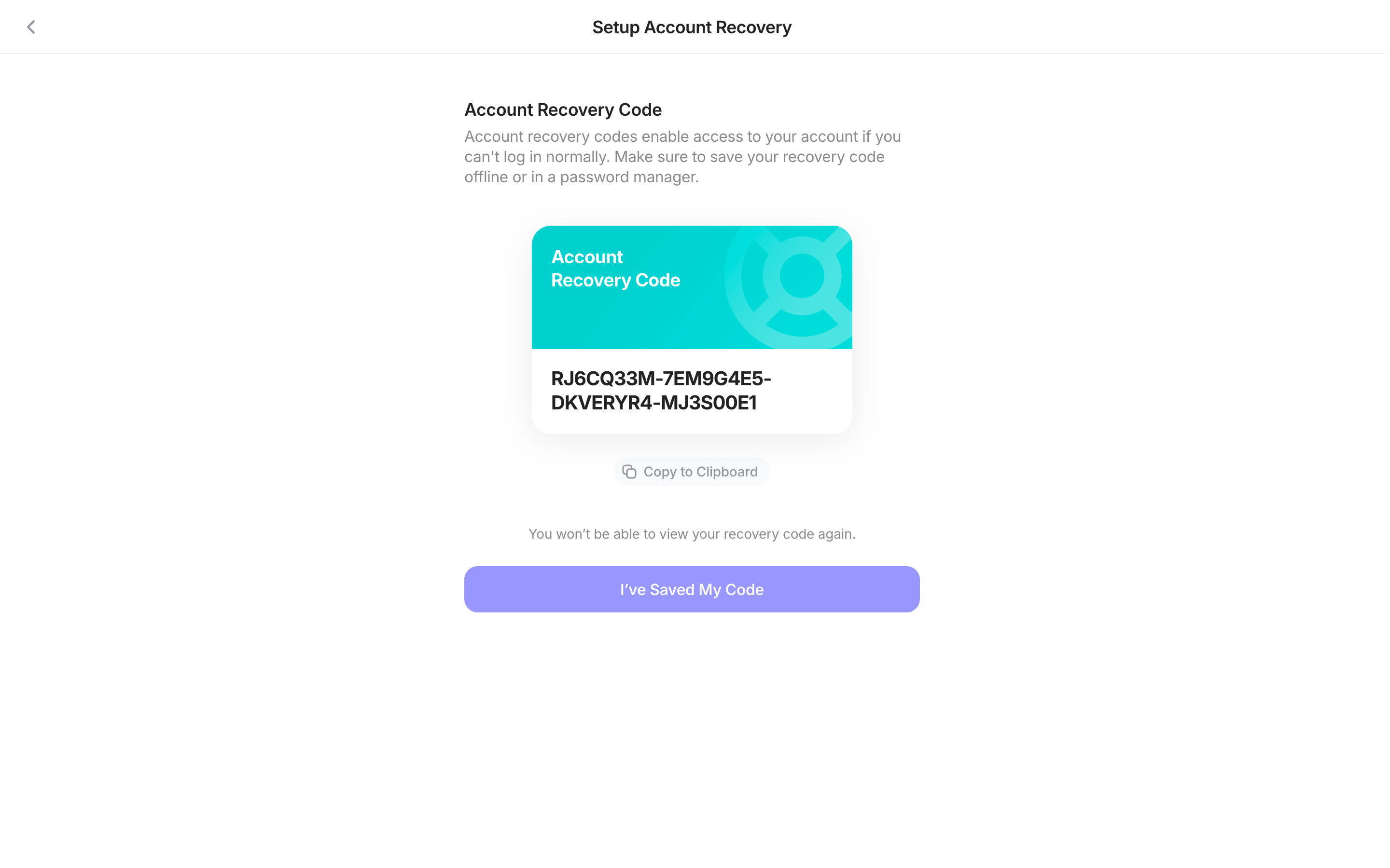 Family — account-recovery-code screenshot