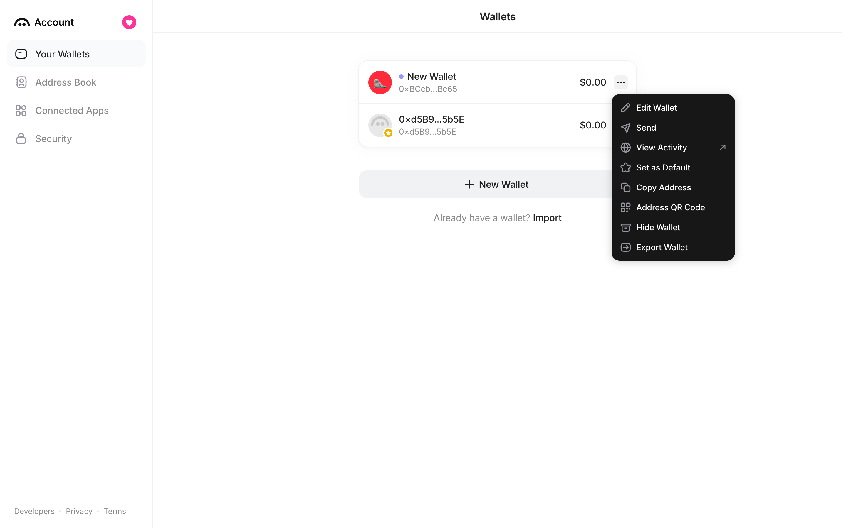 Family — wallet-menu screenshot