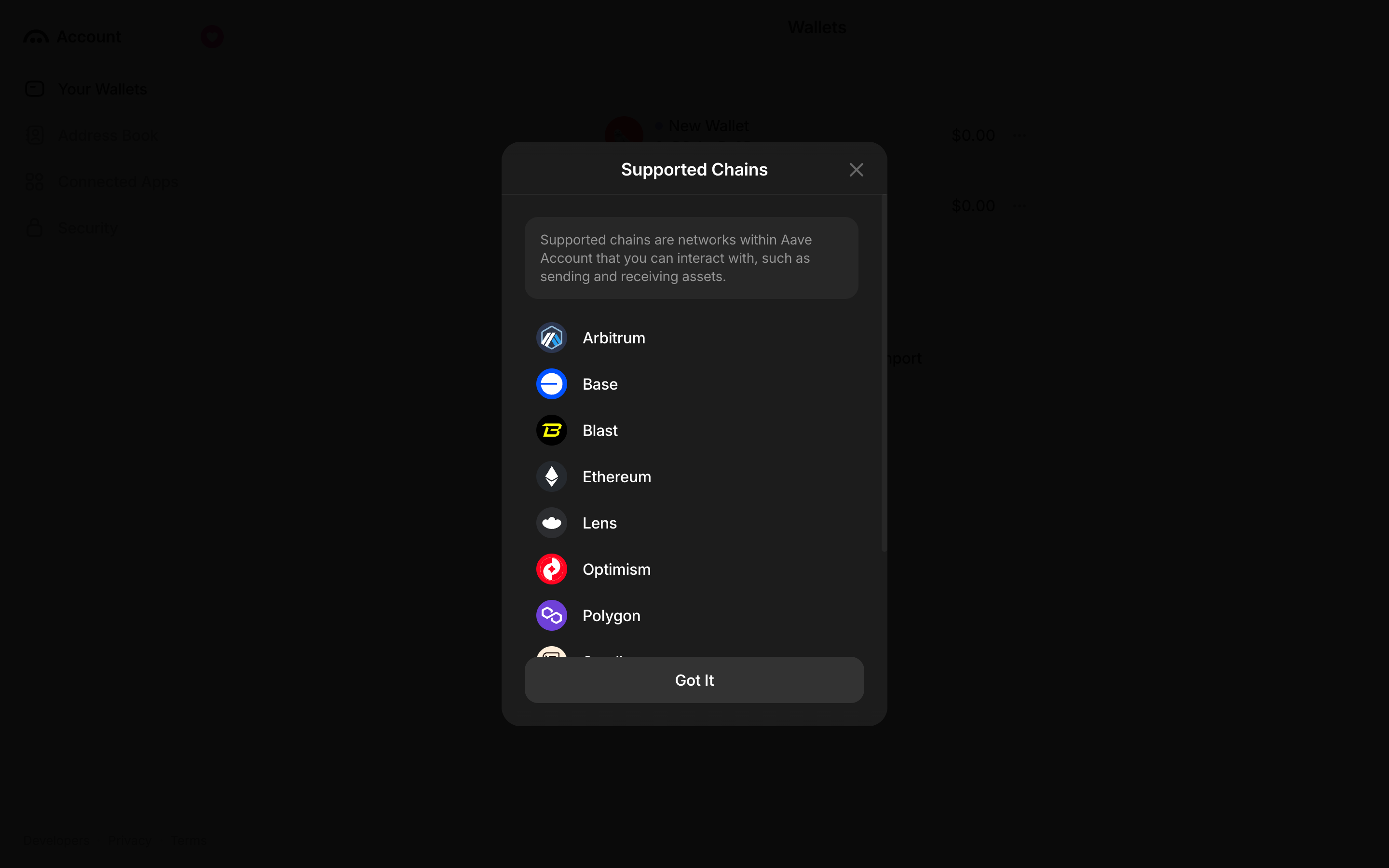 Family — supported-chains screenshot