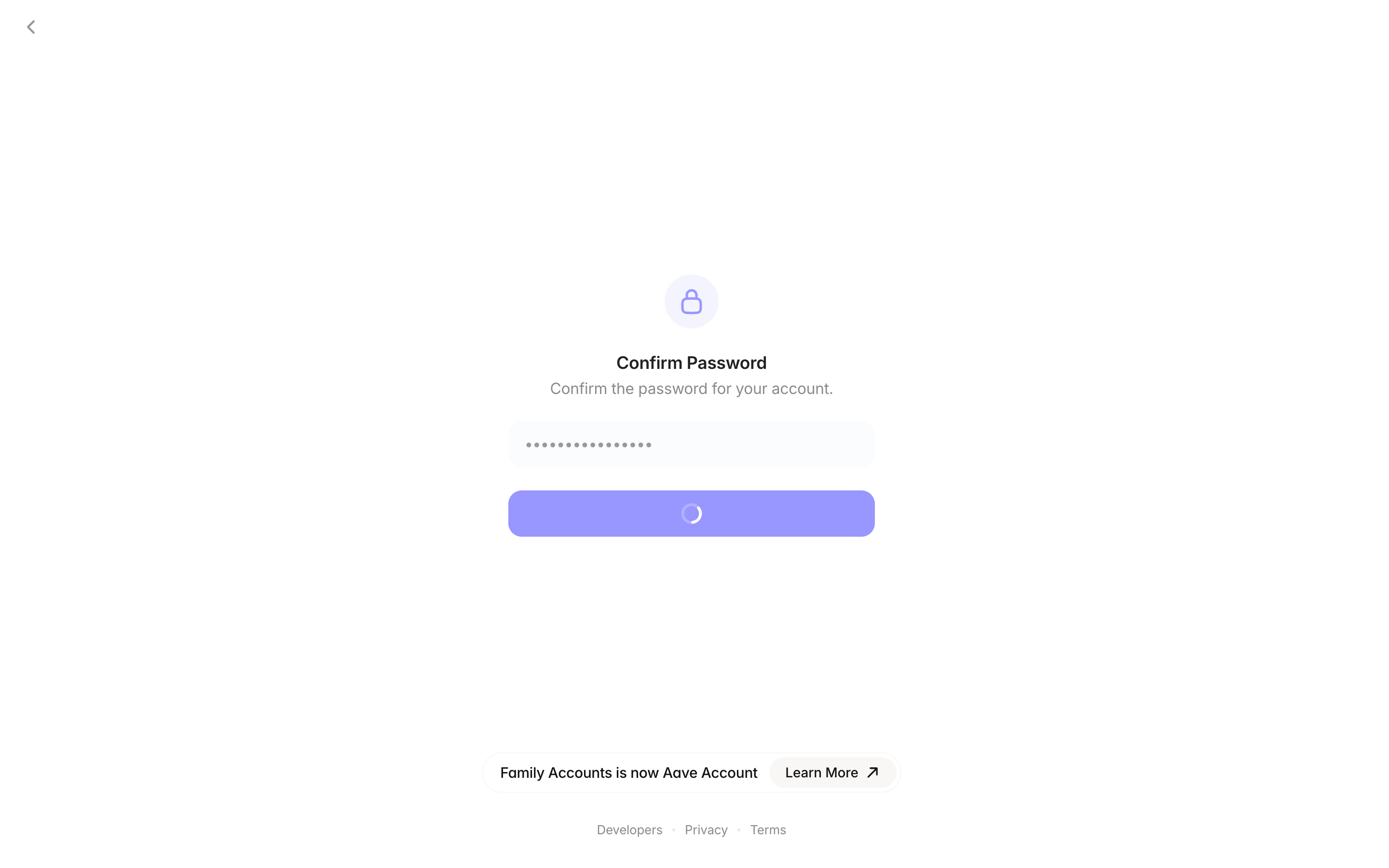 Family — confirm-password-loading screenshot