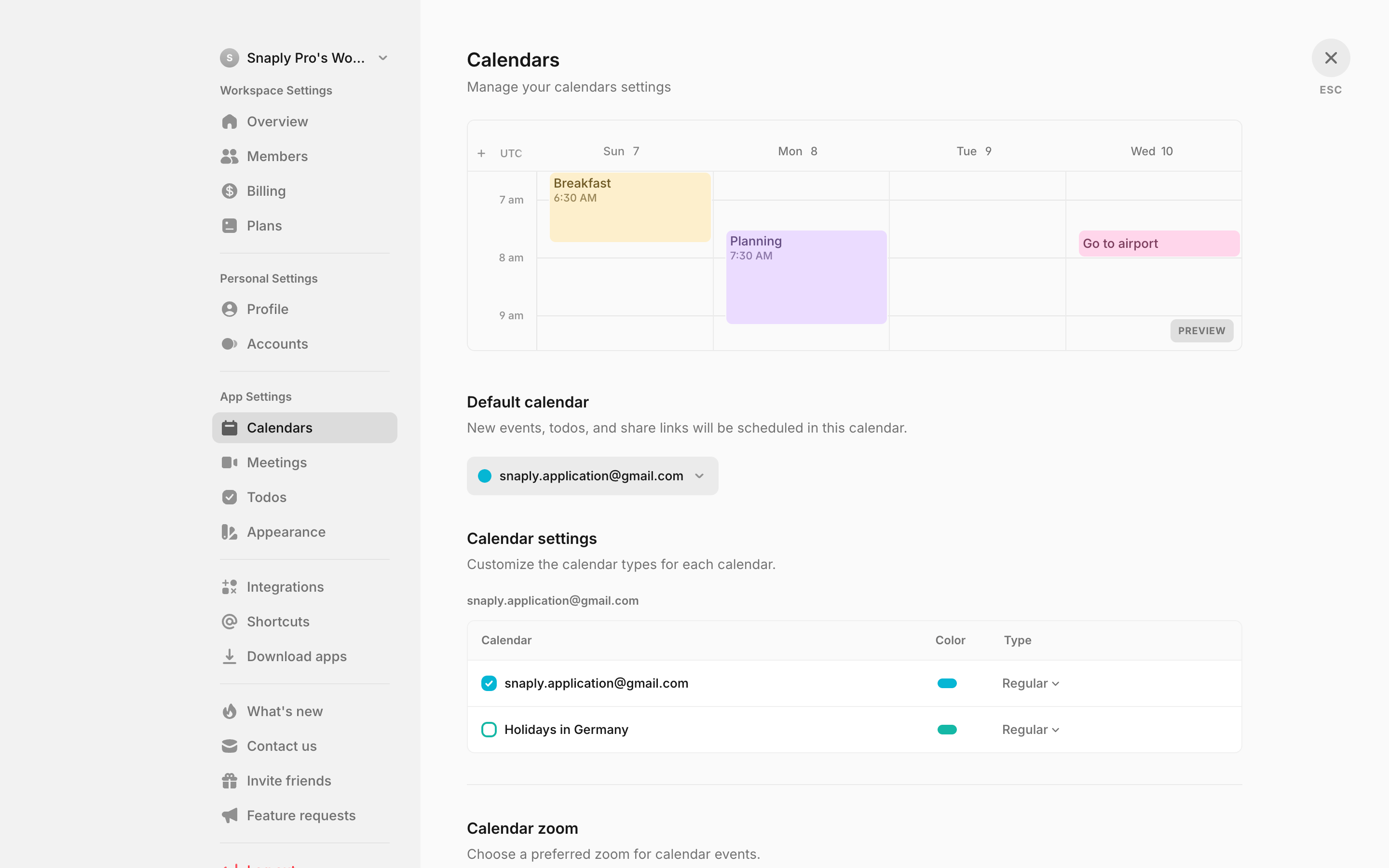 Amie — calendars-settings screenshot