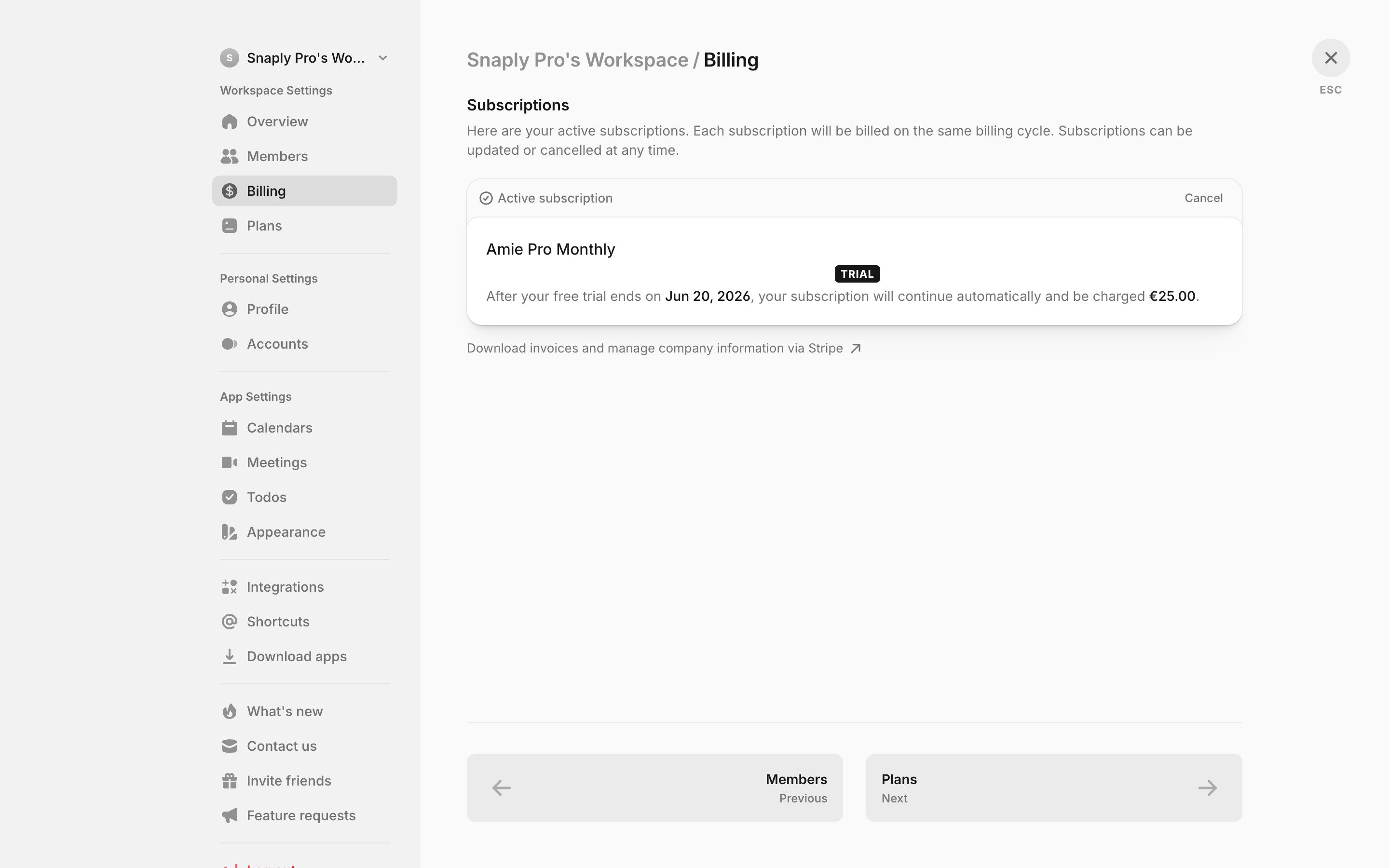 Amie — billing-subscription screenshot