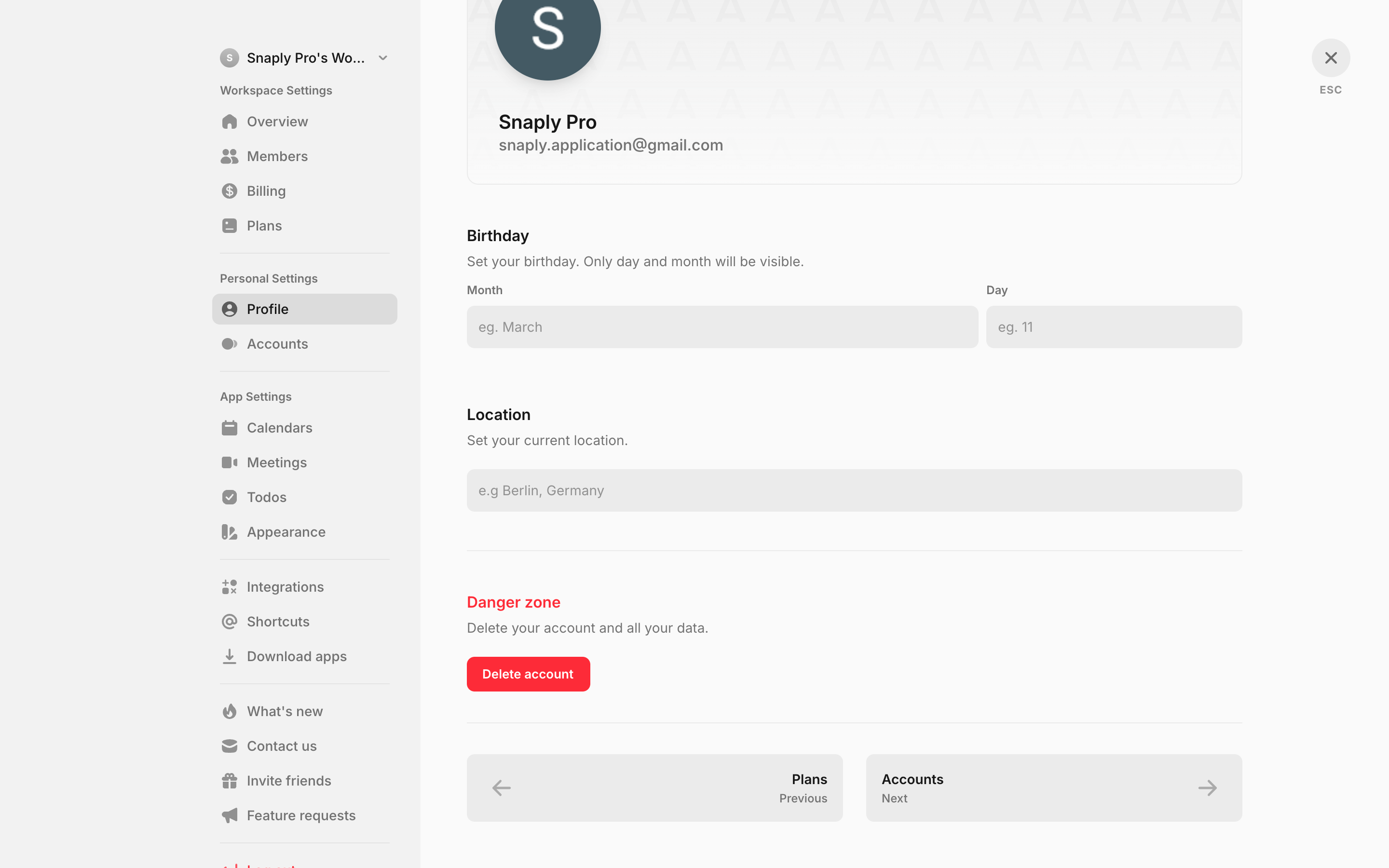 Amie — account-danger-zone screenshot