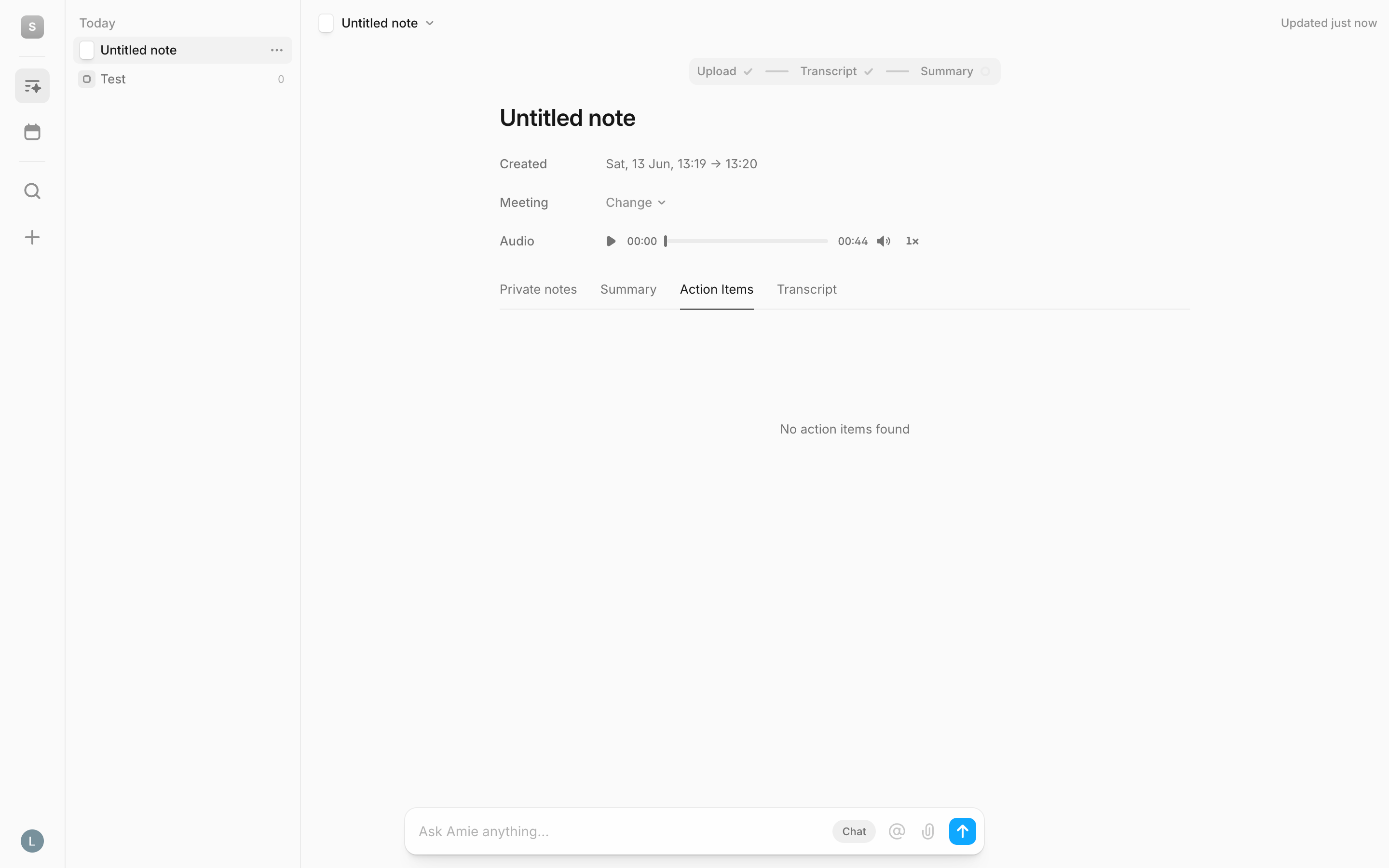 Amie — note-actions-empty screenshot