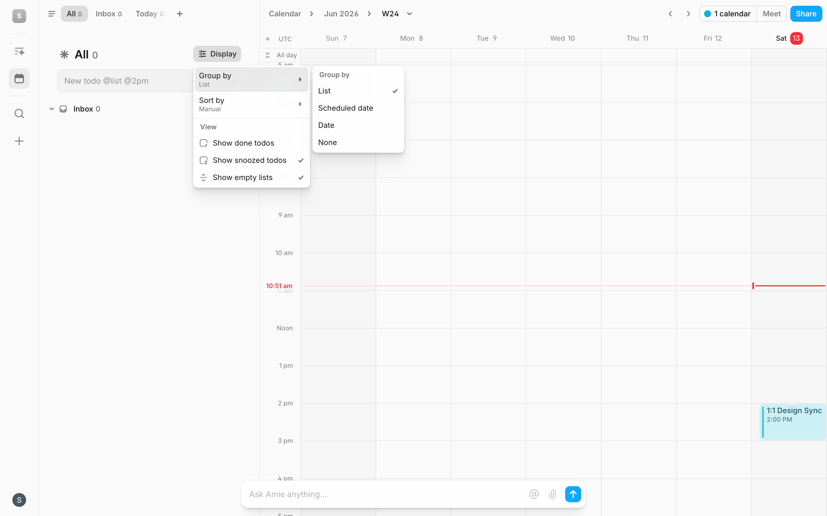 Amie — calendar-filter-menu screenshot