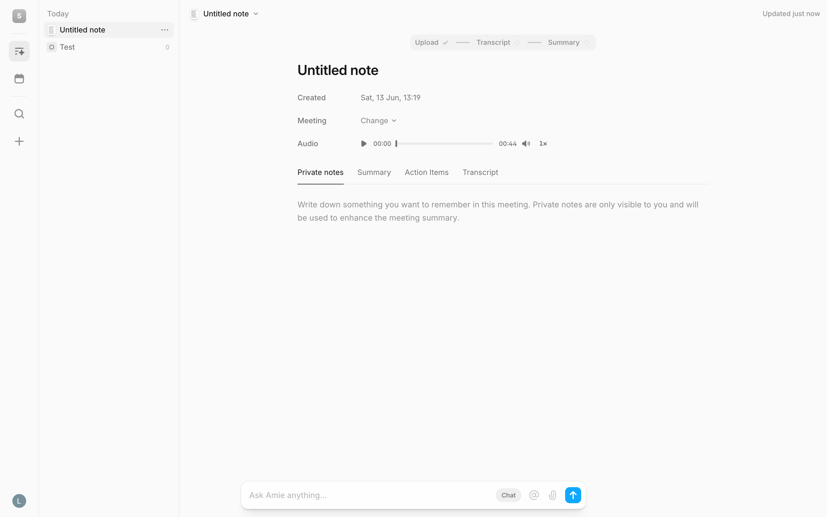 Amie — note-actions screenshot