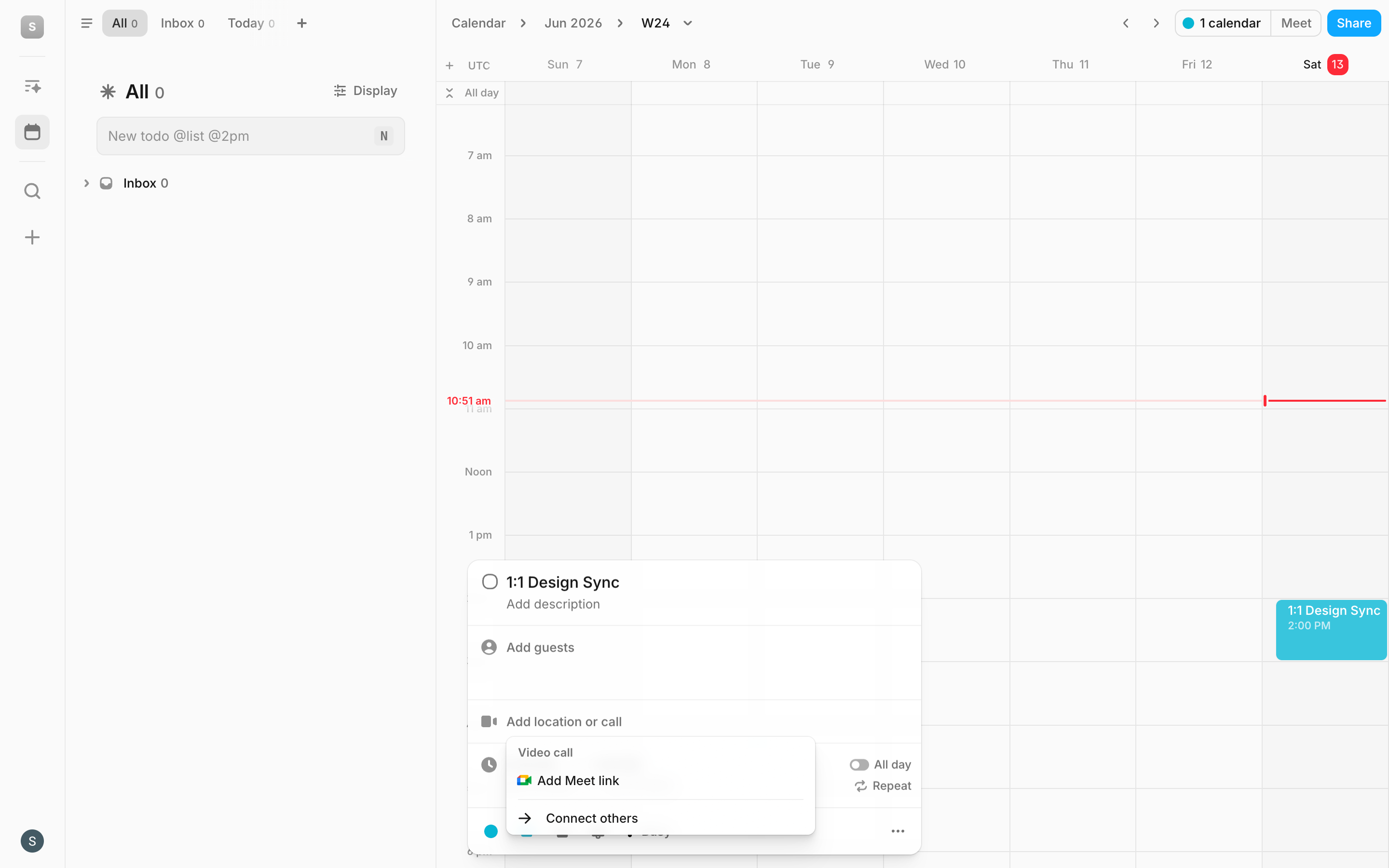 Amie — calendar-call-menu screenshot