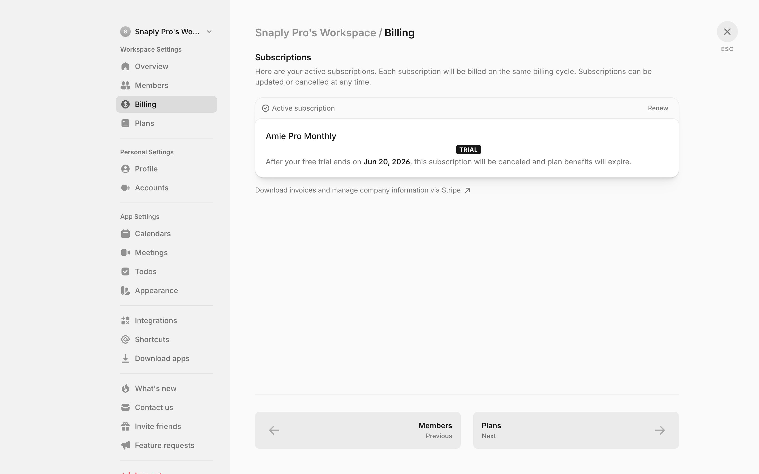 Amie — billing-overview screenshot