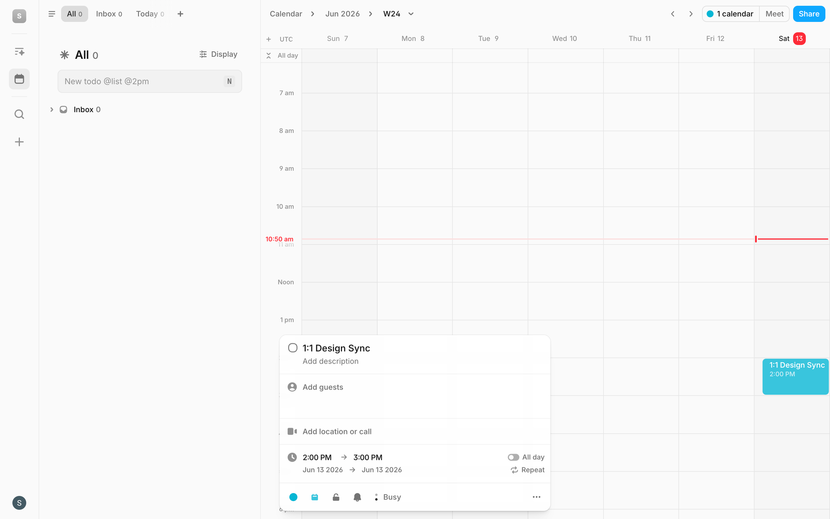 Amie — calendar-event-popover screenshot