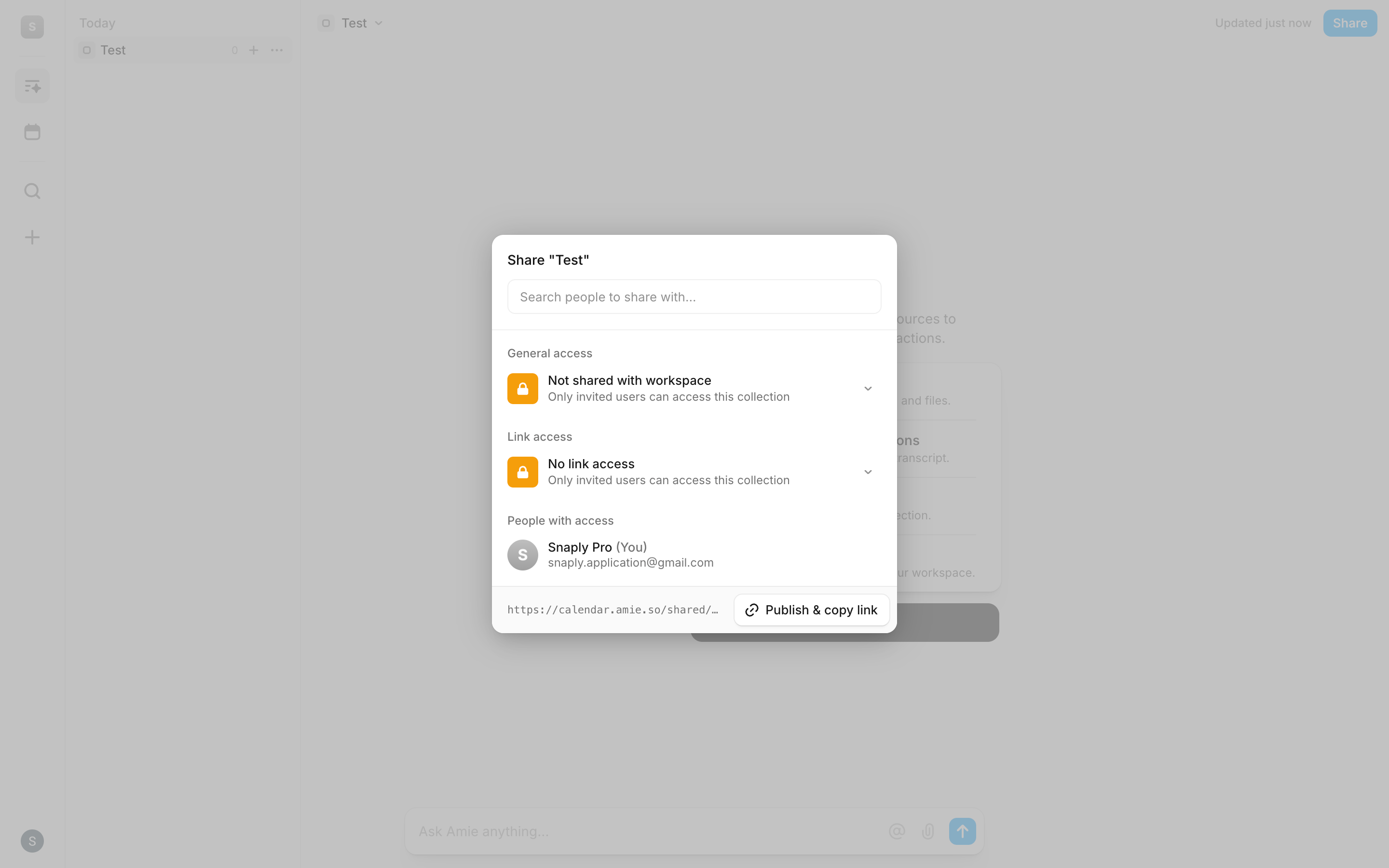 Amie — share-dialog screenshot