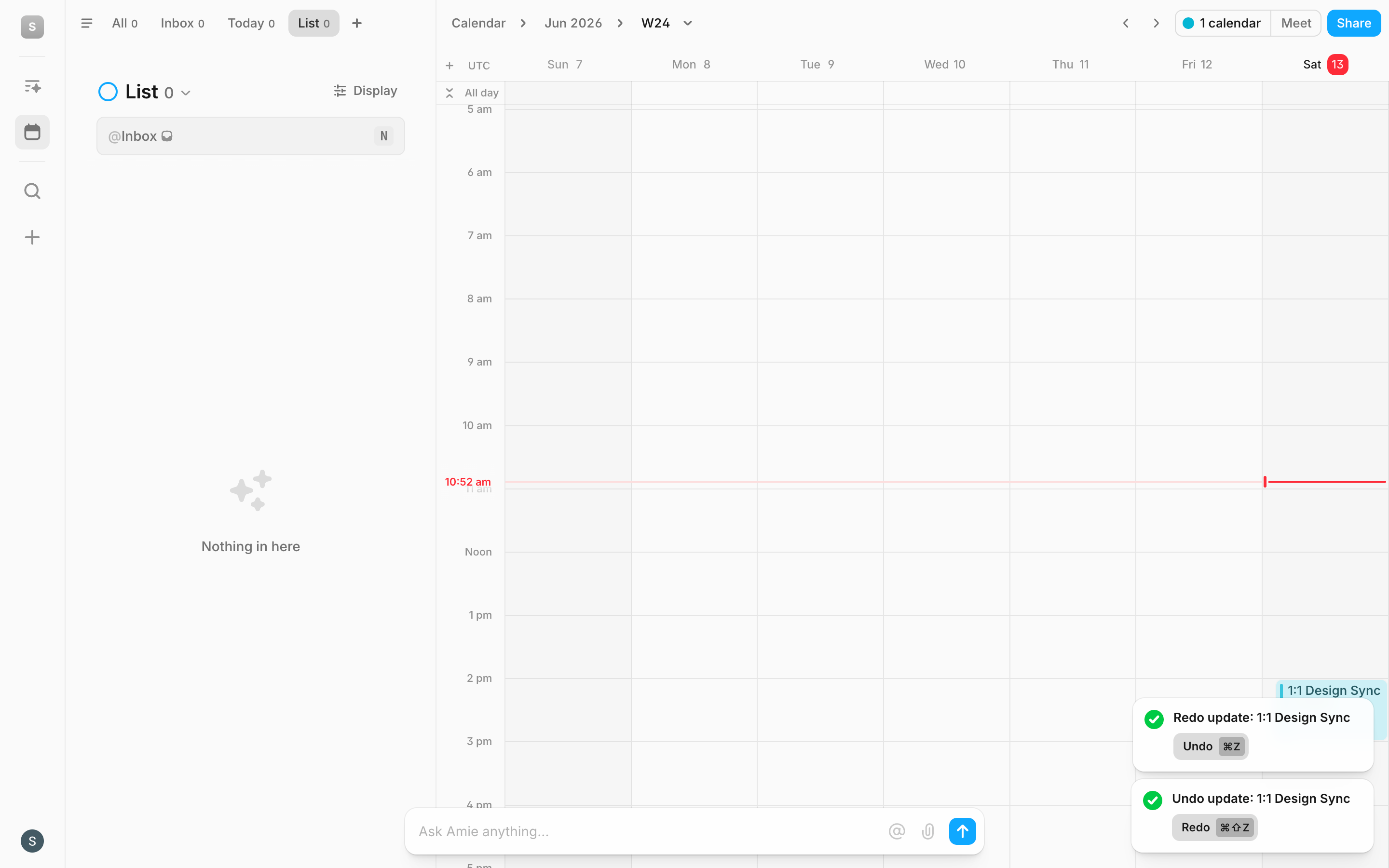 Amie — calendar-list-empty screenshot