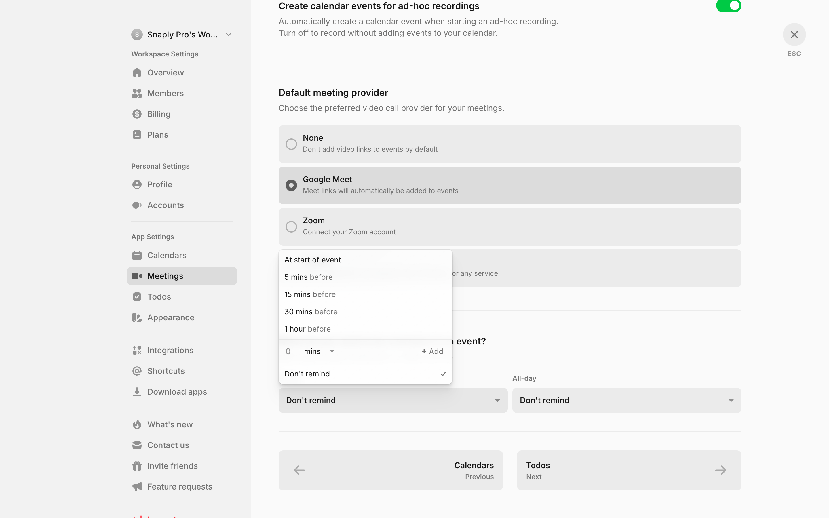 Amie — meeting-provider-menu screenshot