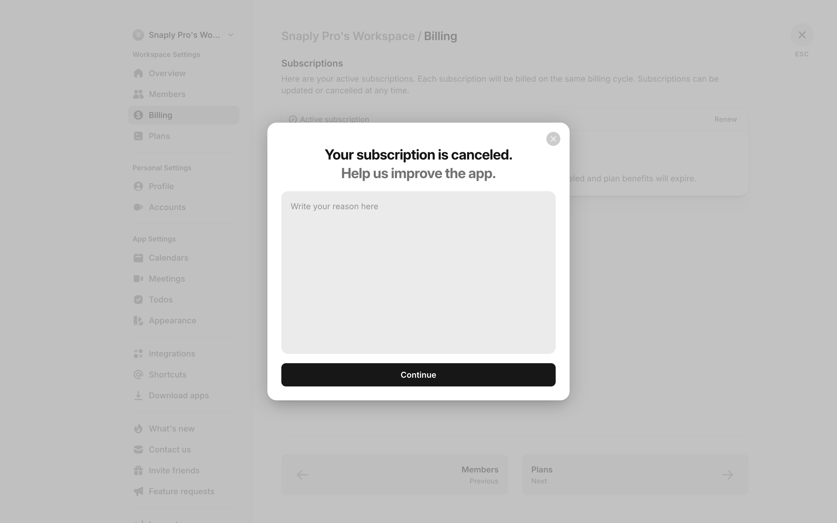 Amie — subscription-canceled screenshot