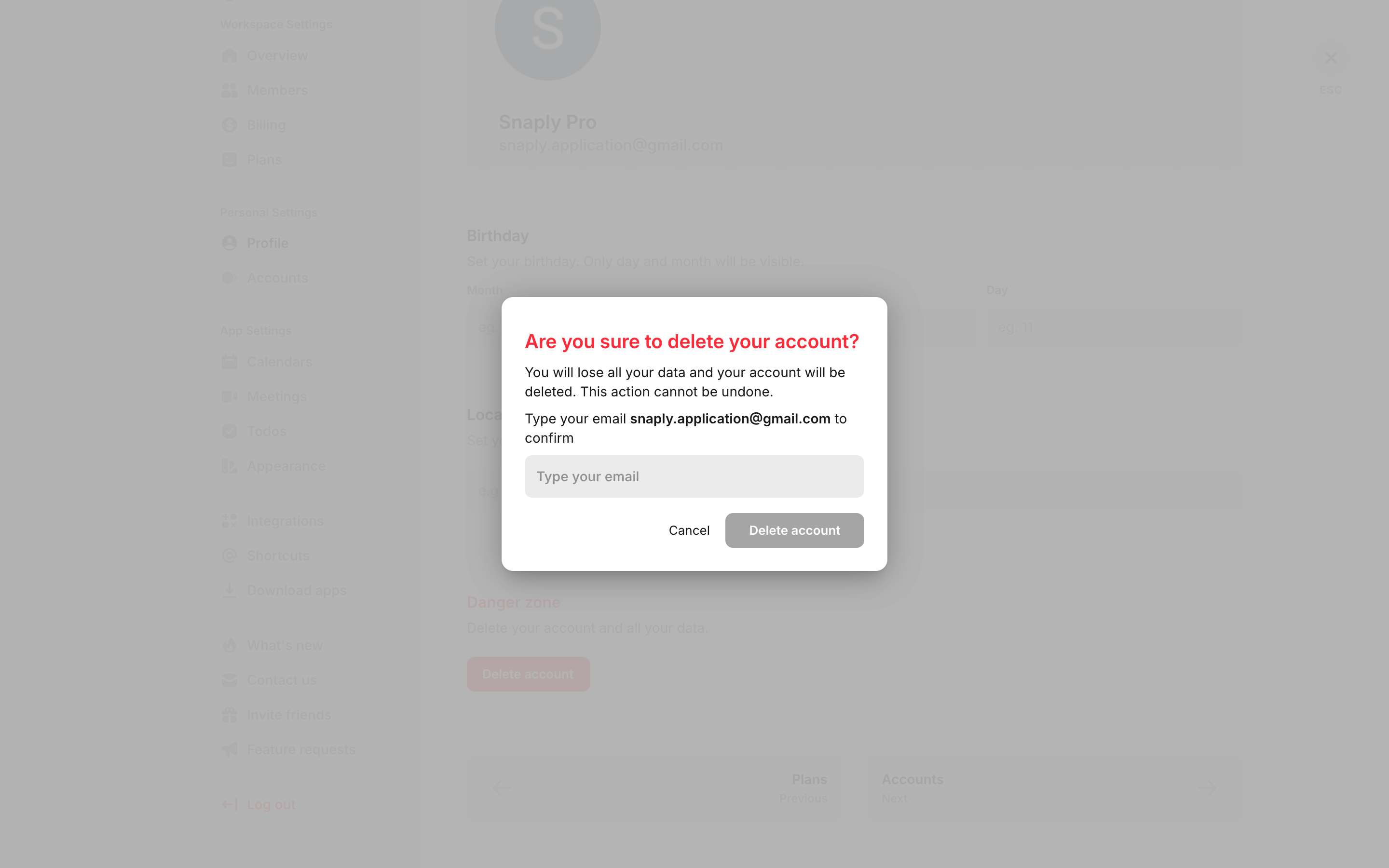 Amie — delete-profile-dialog screenshot