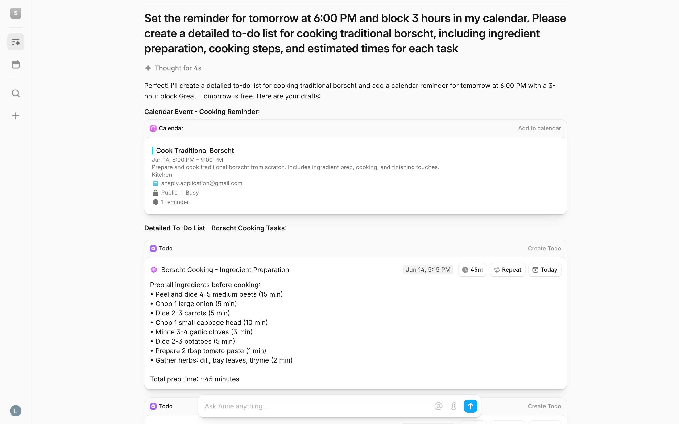 Amie — task-result screenshot