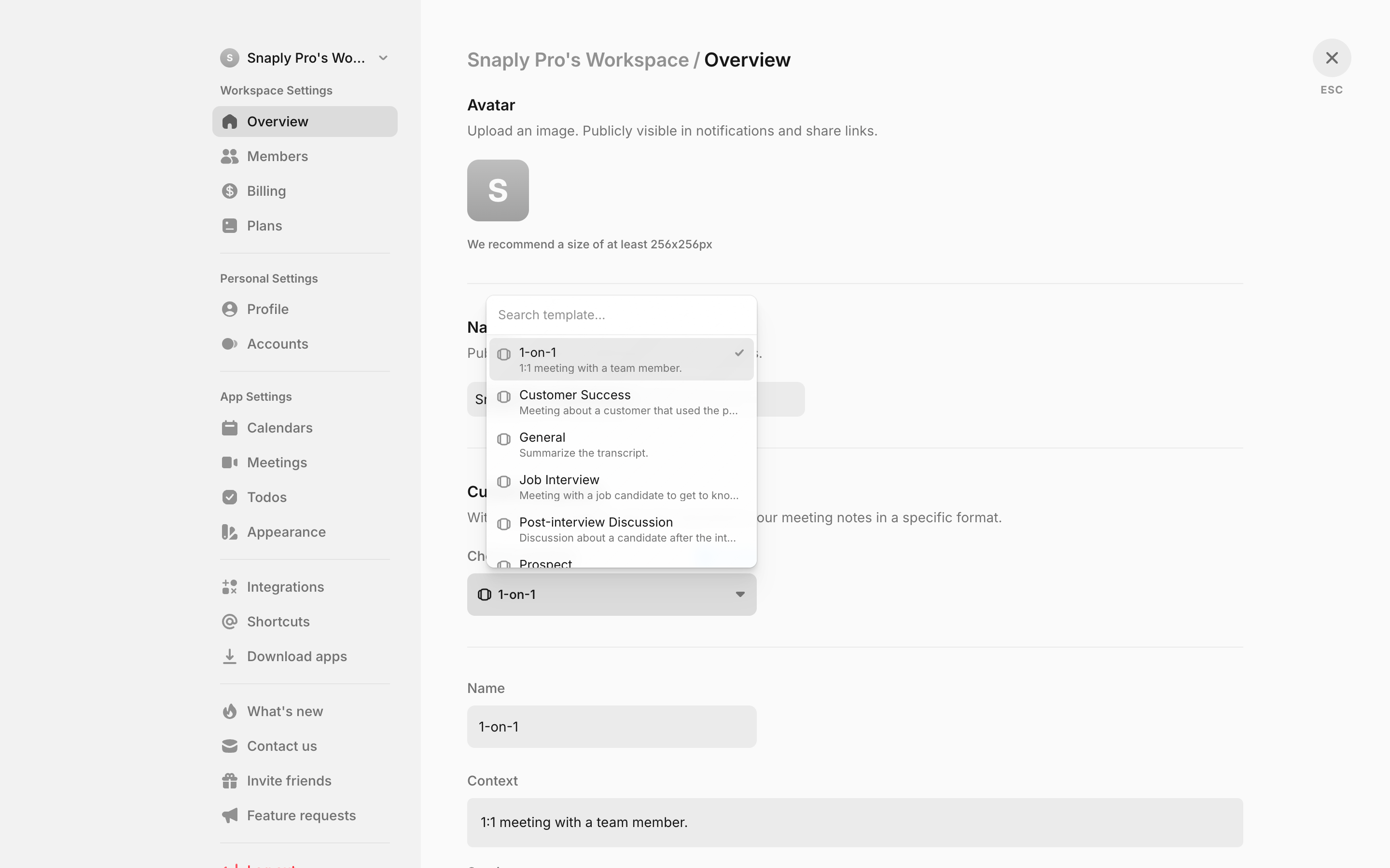 Amie — template-dropdown screenshot