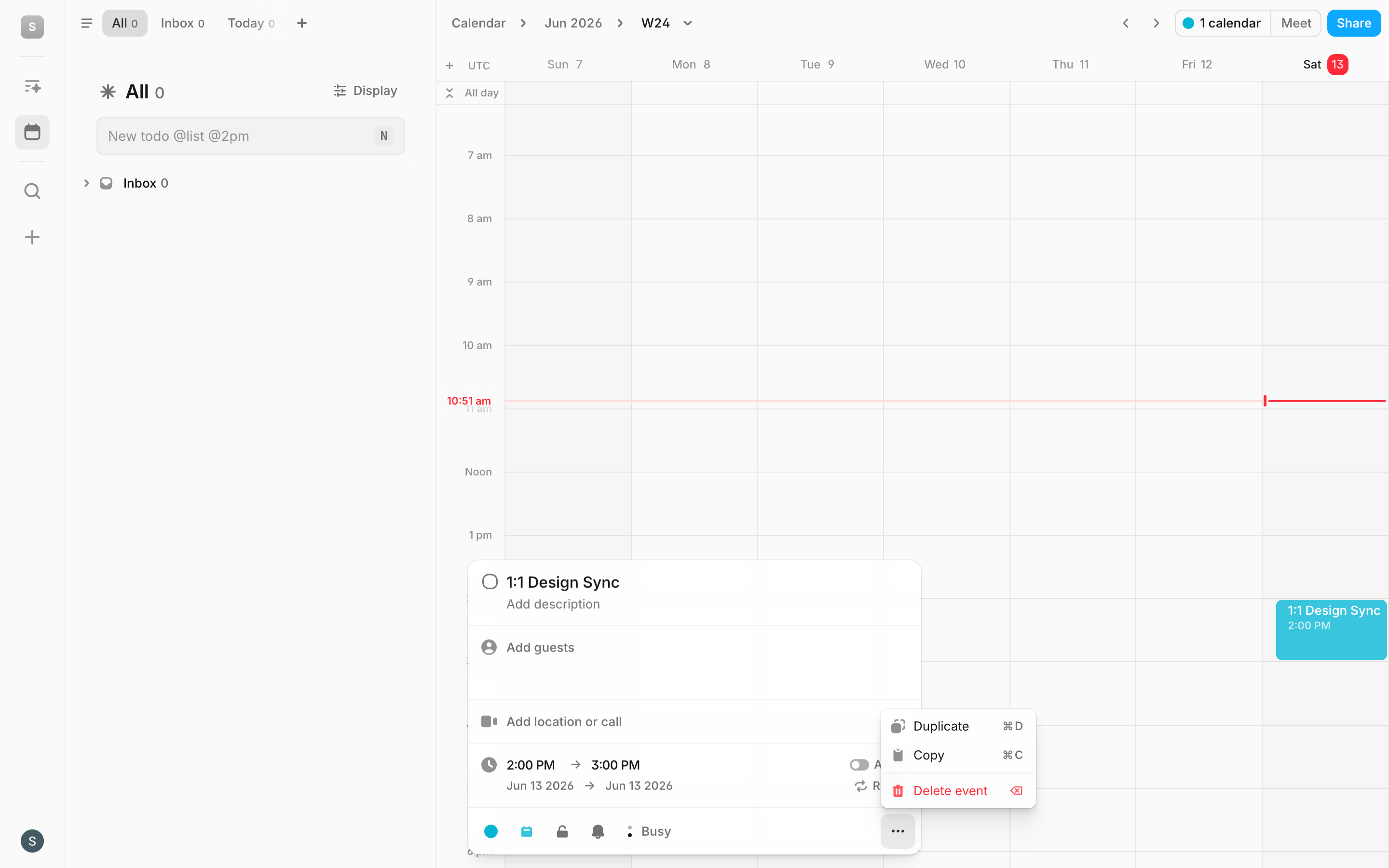 Amie — calendar-event-menu screenshot
