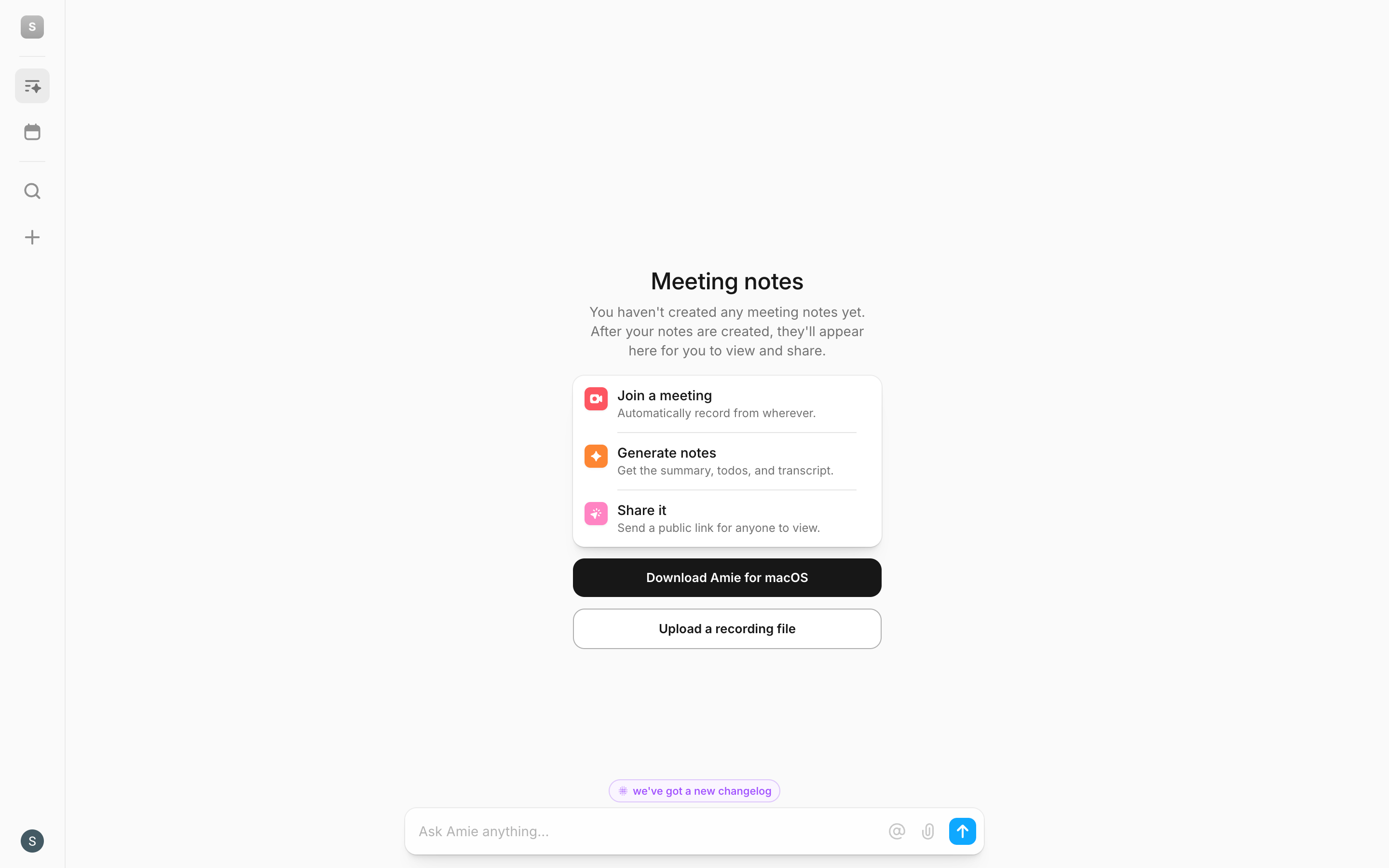 Amie — meeting-notes-empty screenshot