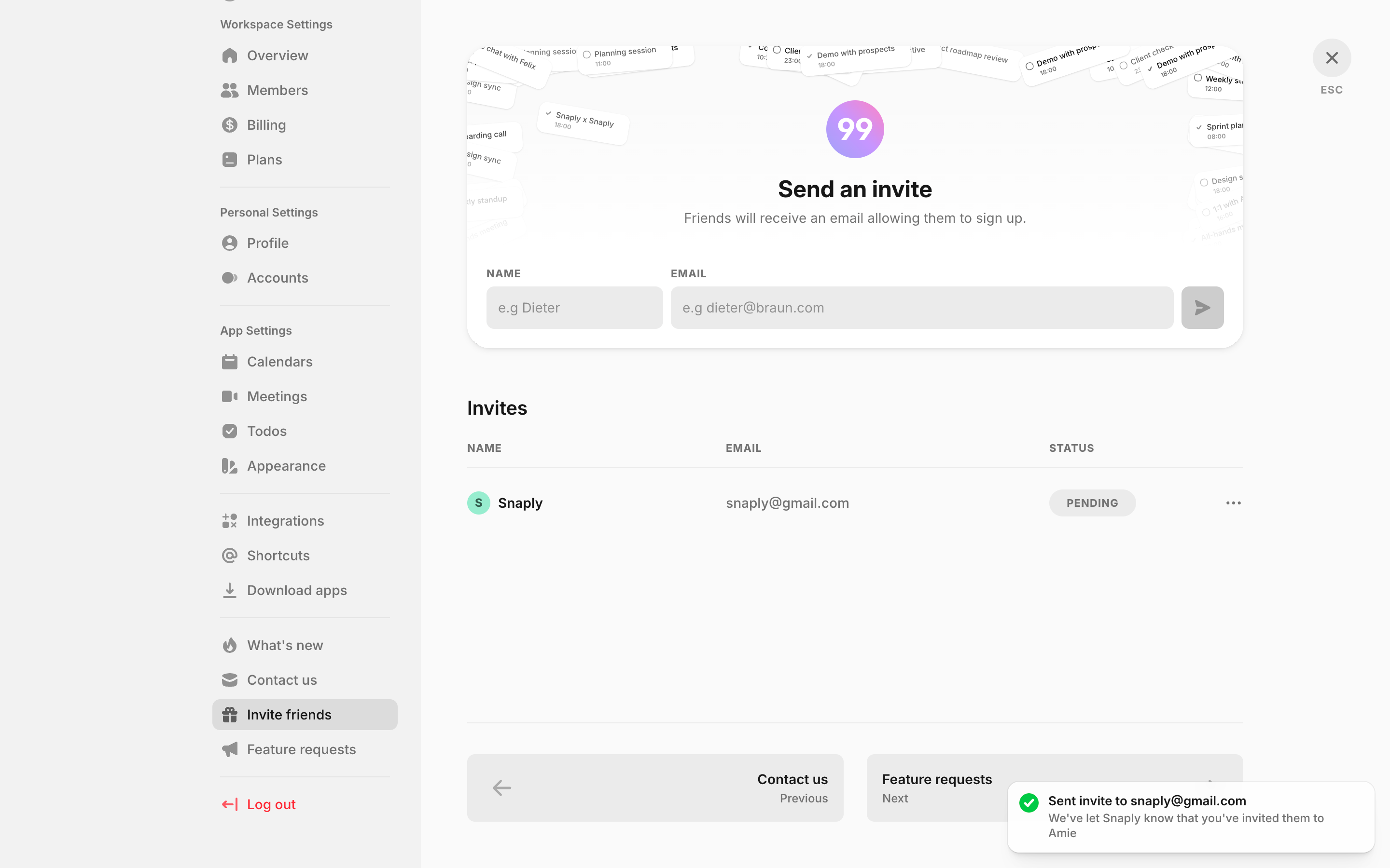 Amie — invite-friends-sent screenshot