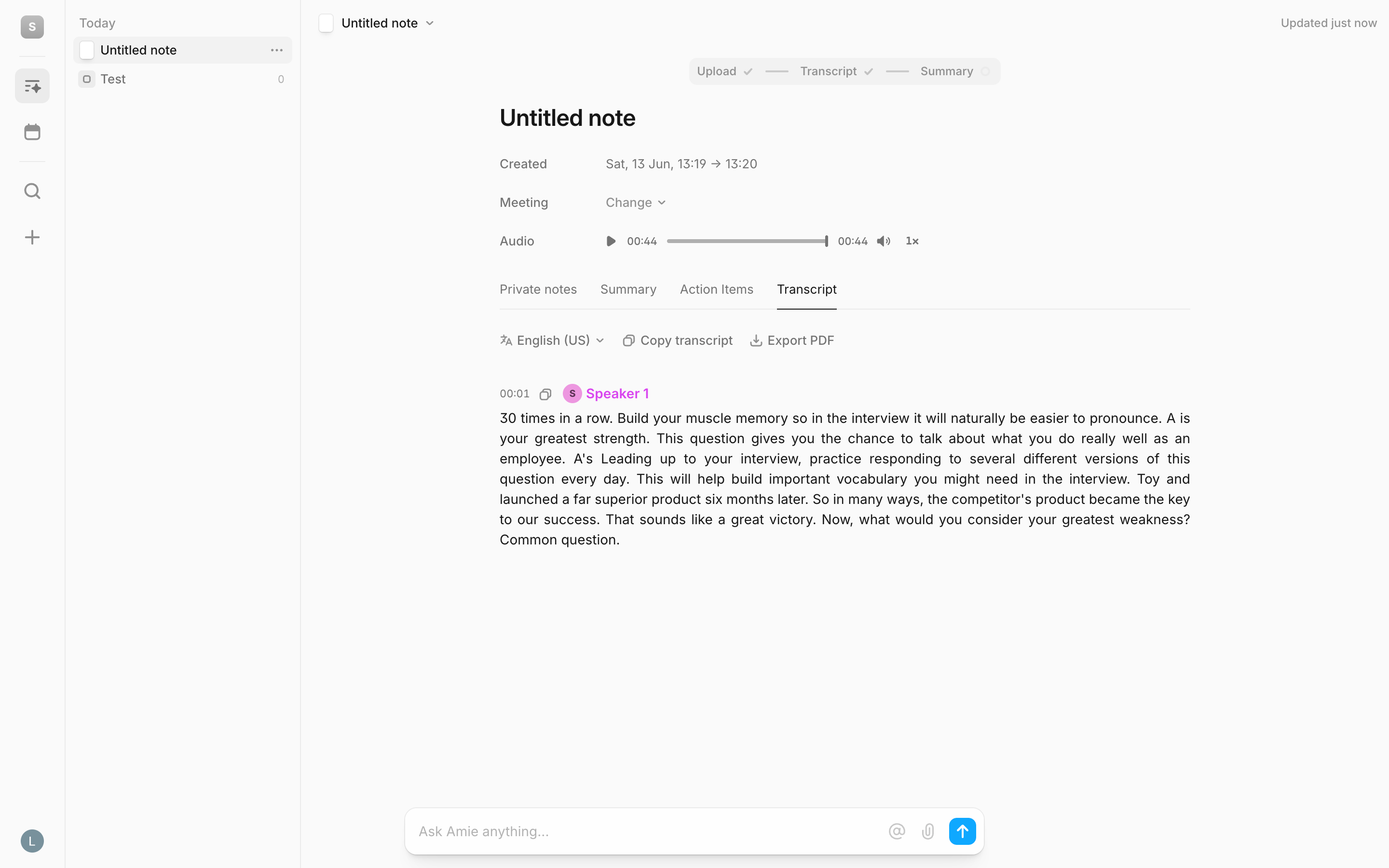 Amie — note-ai-summary screenshot