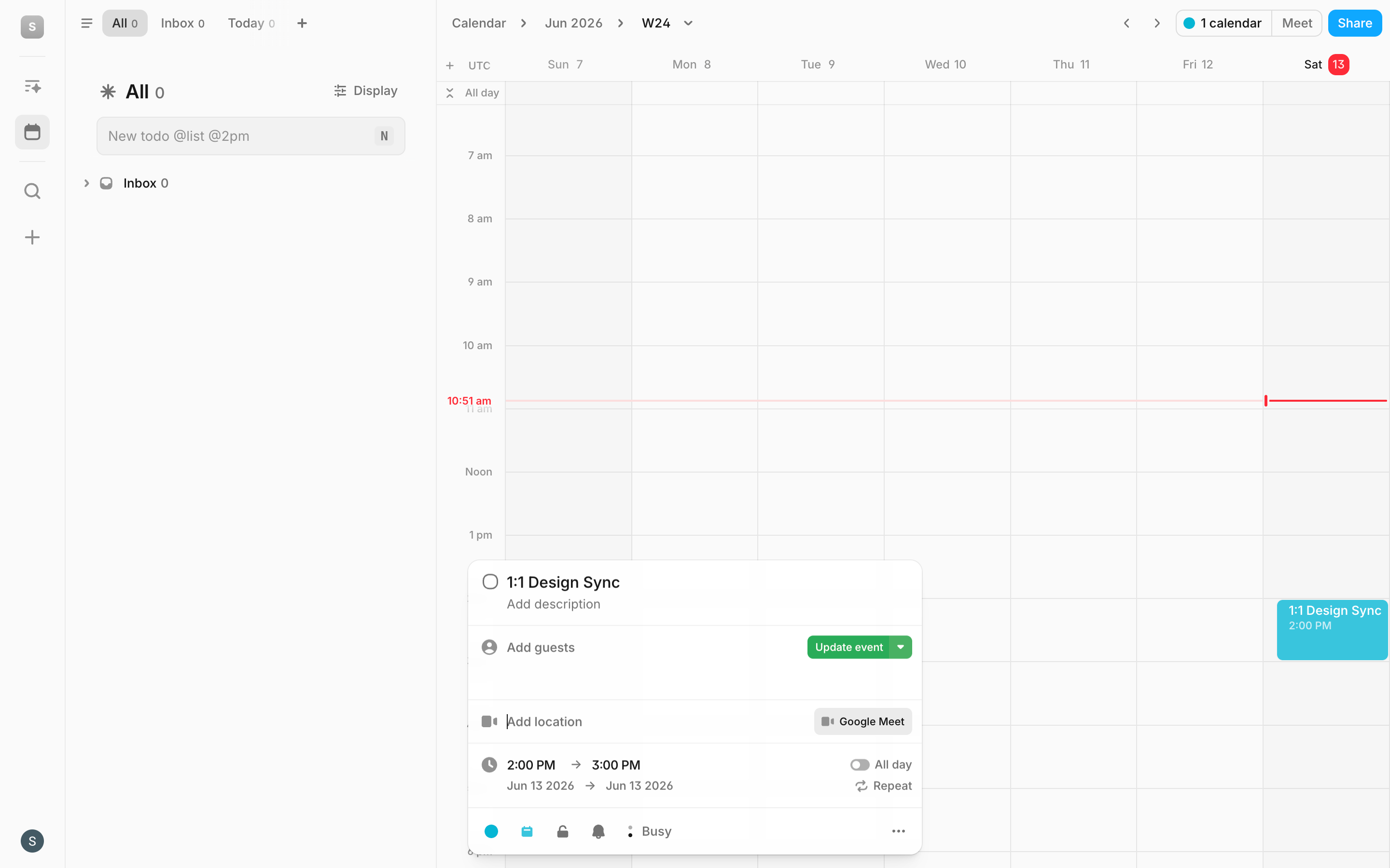 Amie — calendar-google-meet screenshot