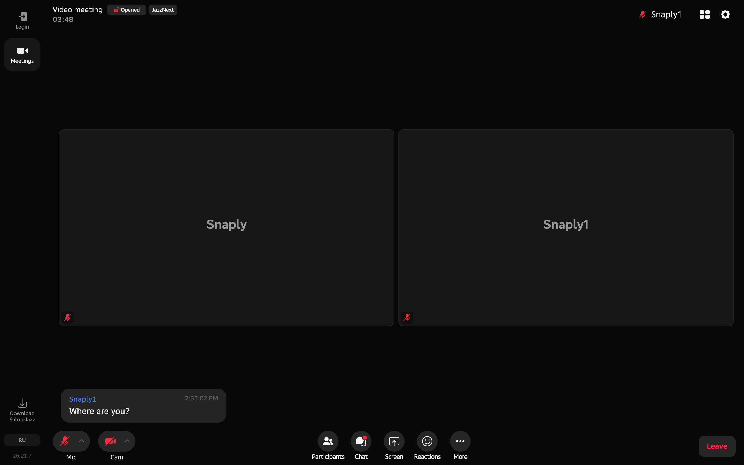 Salute Jazz — chat-popup-message screenshot
